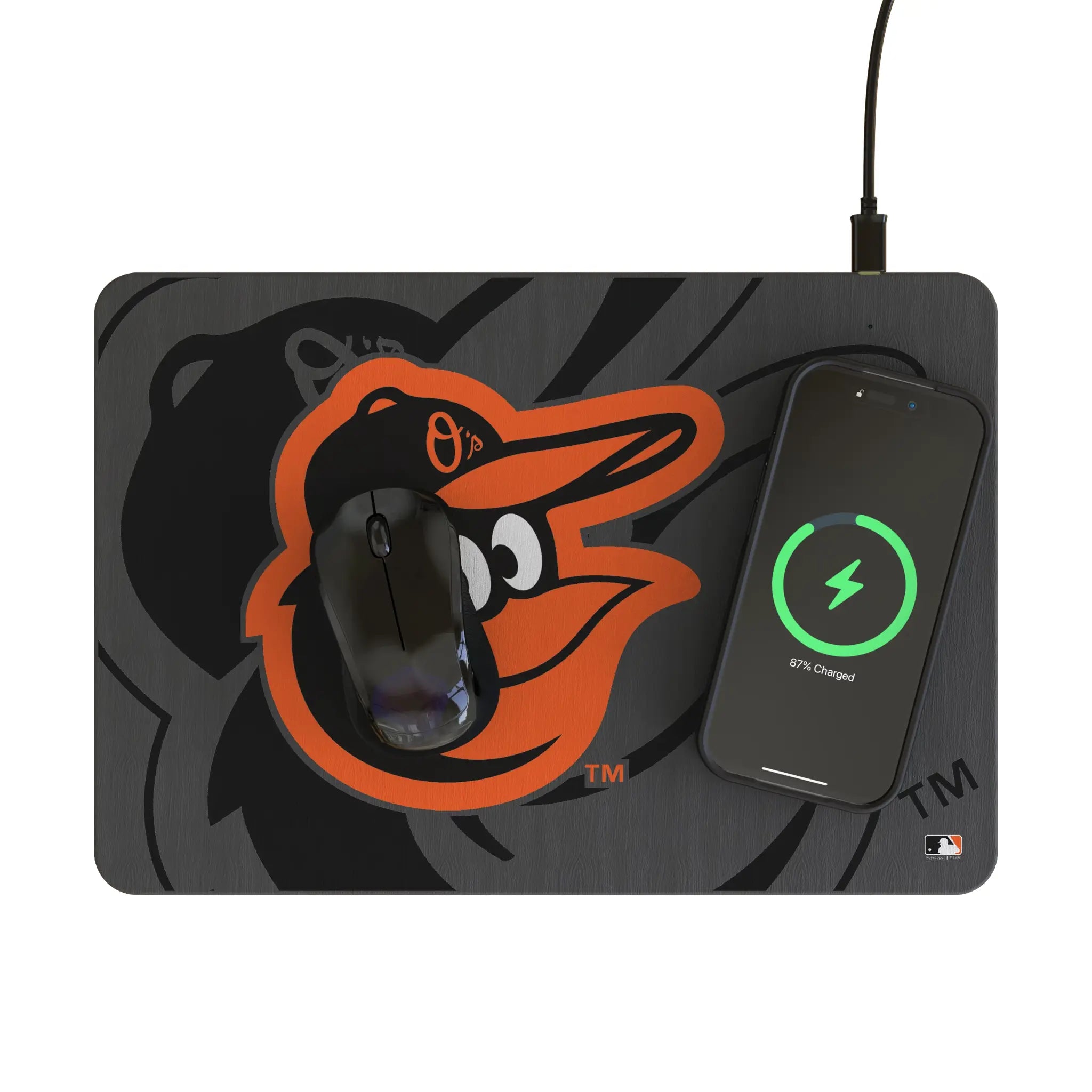 Baltimore Orioles Personalized Tilt 15-Watt Wireless Charger and Mouse Pad - Lifestyle