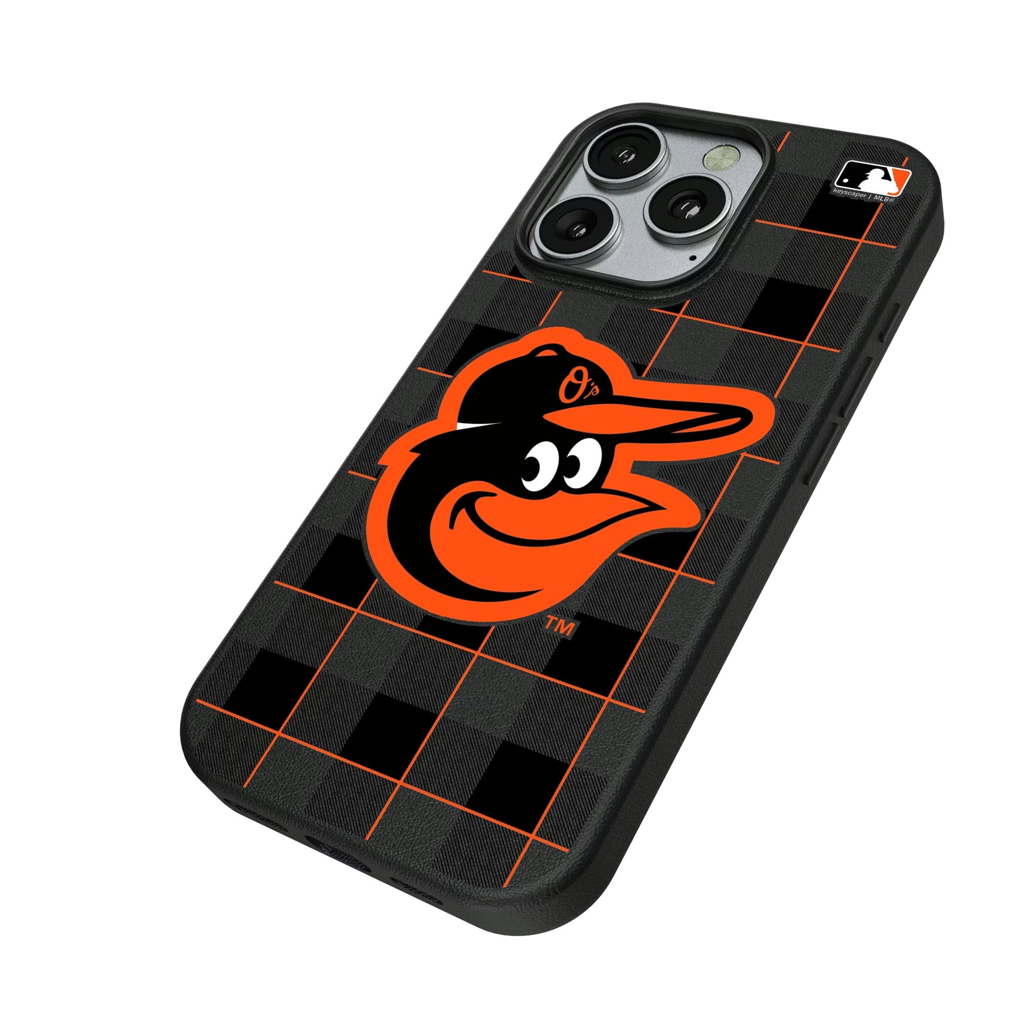 Baltimore Orioles Plaid iPhone MagSafe Compatible Phone Case for Apple iPhone - Isometric View
