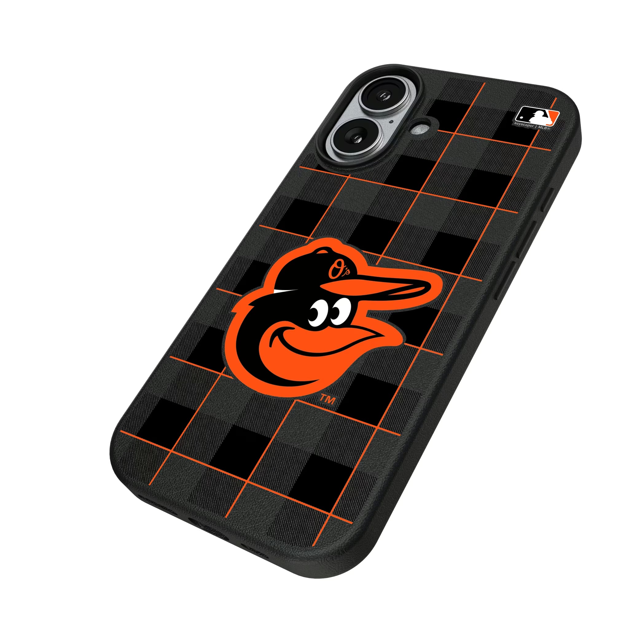 Baltimore Orioles Plaid iPhone MagSafe Compatible Phone Case for Apple iPhone - Isometric View#Device_iPhone 17