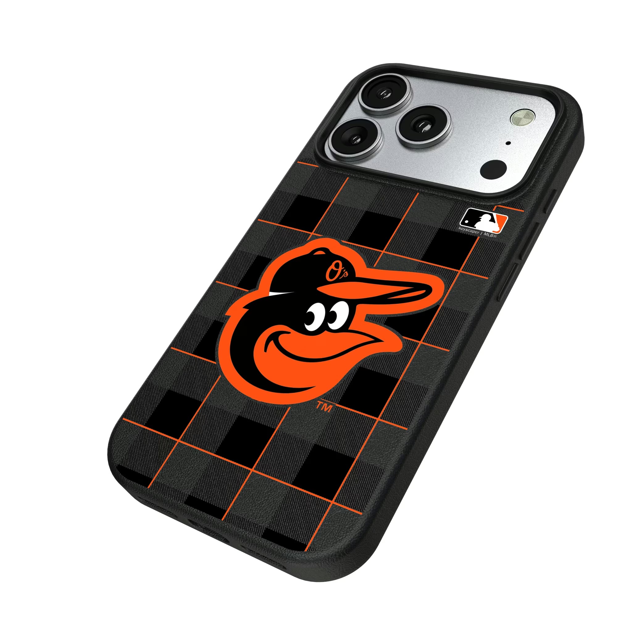 Baltimore Orioles Plaid iPhone MagSafe Compatible Phone Case for Apple iPhone - Isometric View#Device_iPhone 17 Pro