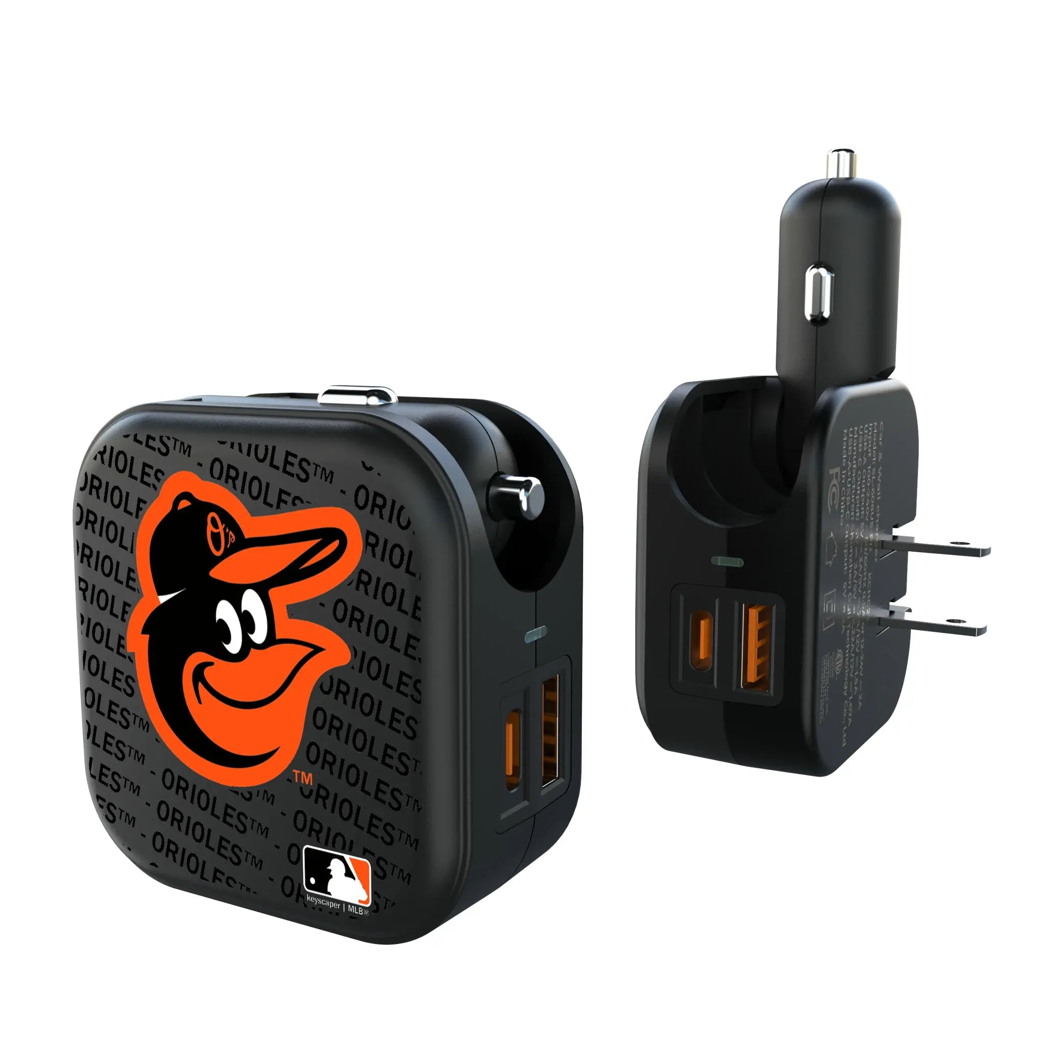 Baltimore Orioles Text Backdrop 2 in 1 USB A/C Charger