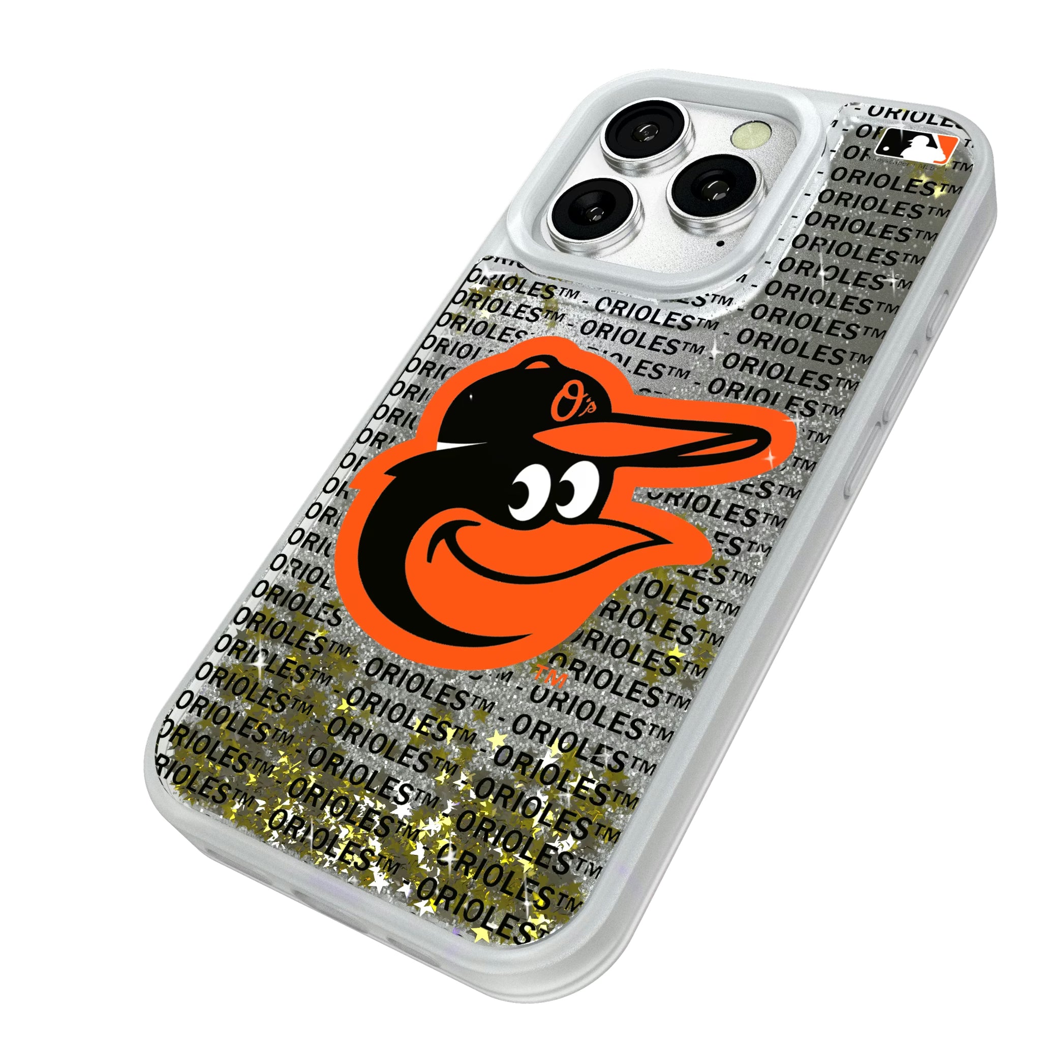 Baltimore Orioles Text Backdrop iPhone Glitter Phone Case for Apple iPhone - Isometric View#Device_iPhone 16 Pro