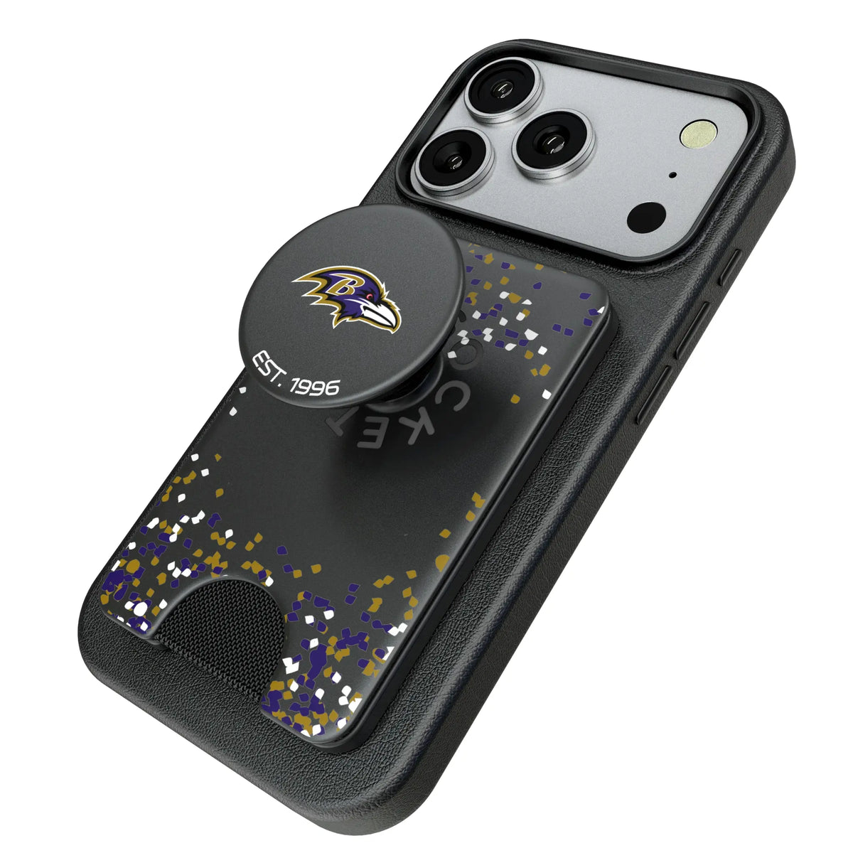 Baltimore Ravens Confetti Popsockets Wallet Magnetic - Isometric View
