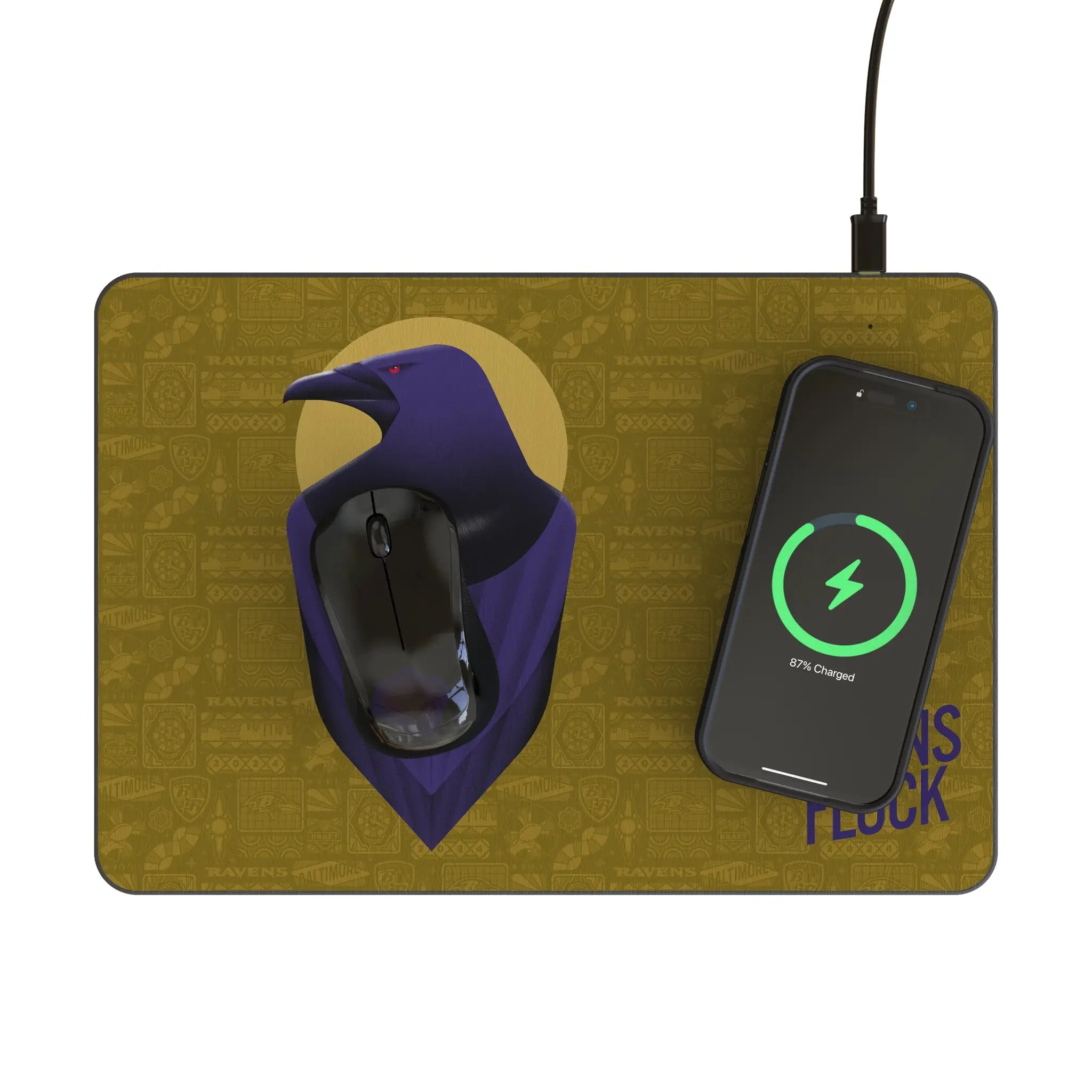Baltimore Ravens Deco 15-Watt Wireless Charger and Mouse Pad - Lifestyle