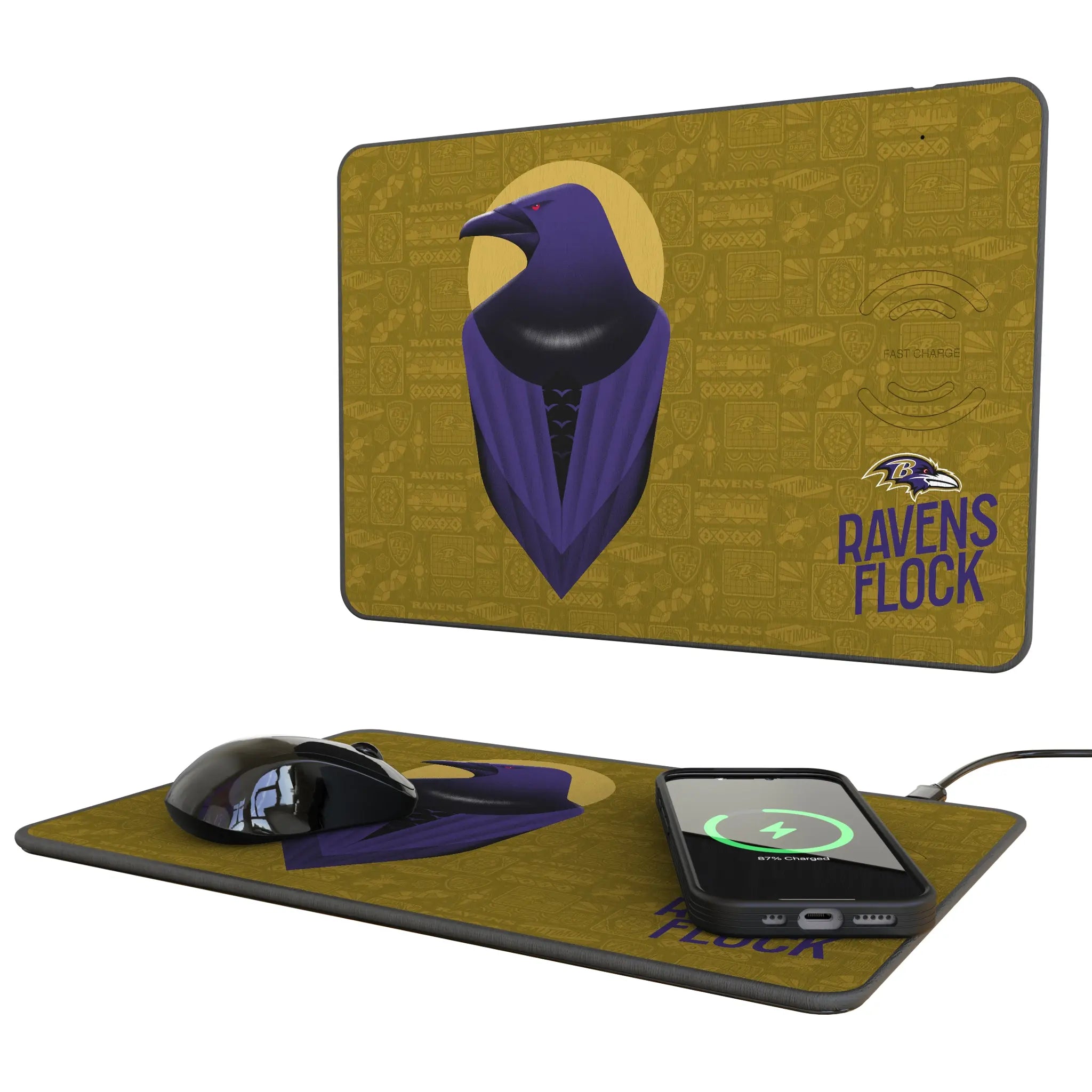 Baltimore Ravens Deco 15-Watt Wireless Charger and Mouse Pad