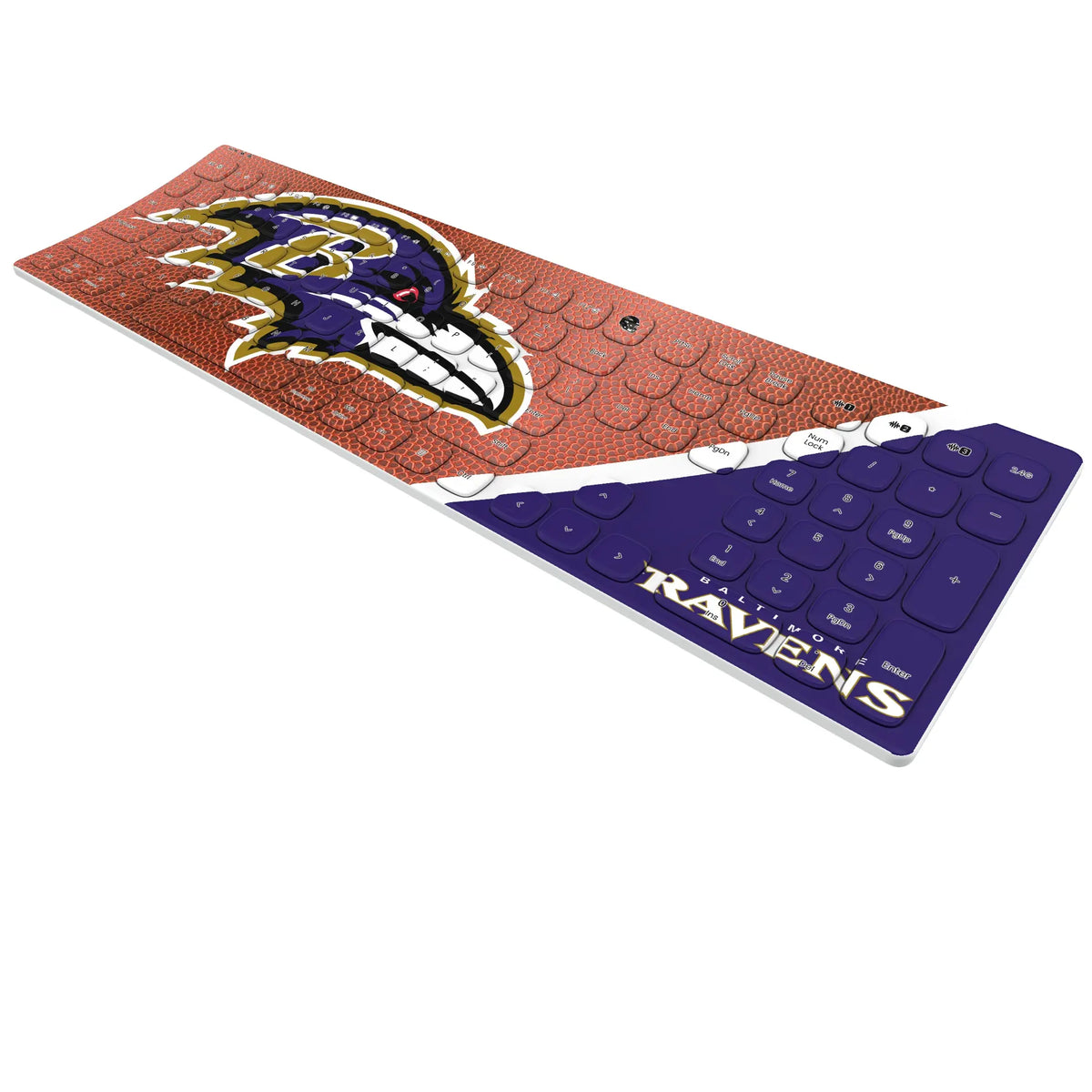 Baltimore Ravens Football KKB605 Curved Wireless Keyboard - Isometric View