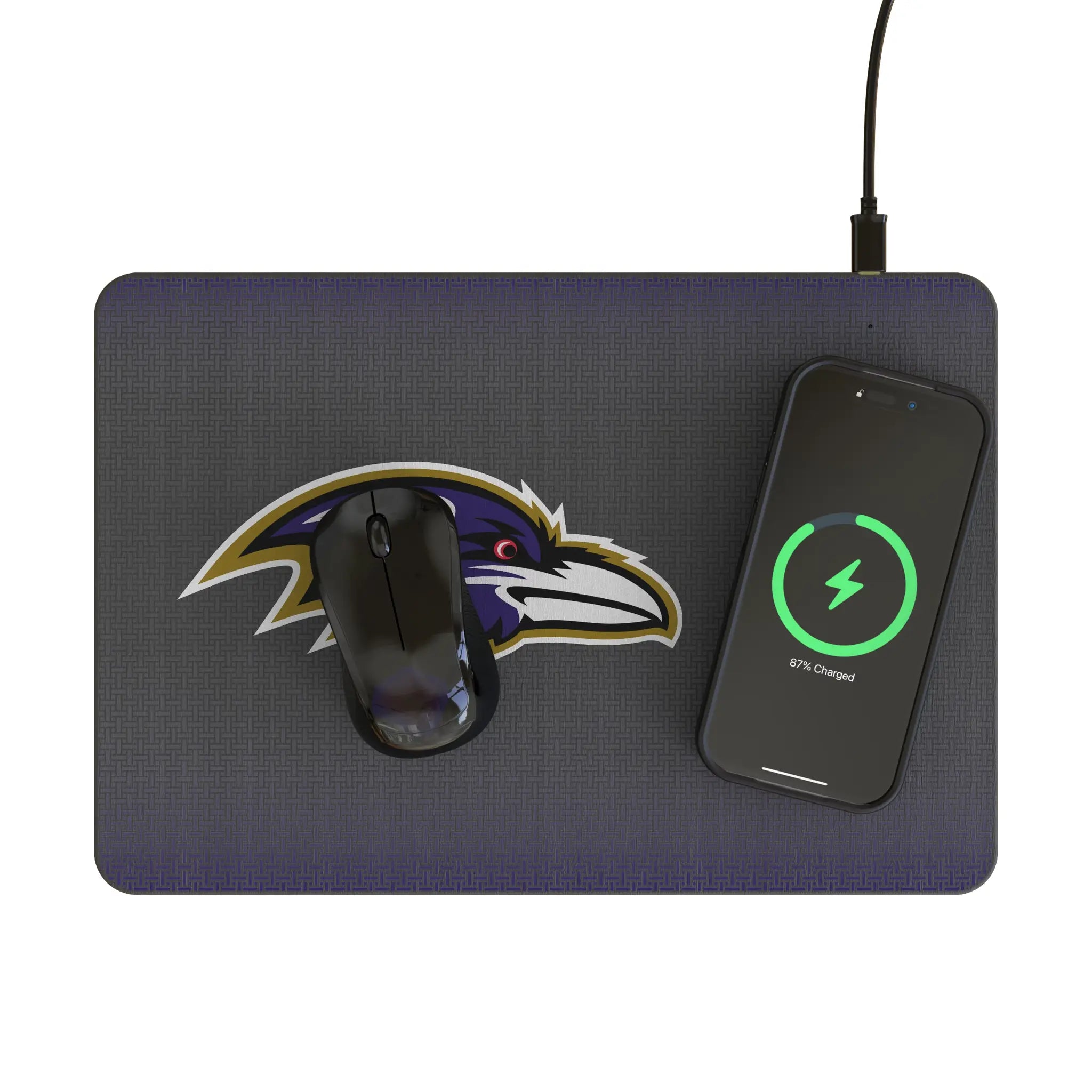 Baltimore Ravens Linen 15-Watt Wireless Charger and Mouse Pad - Lifestyle