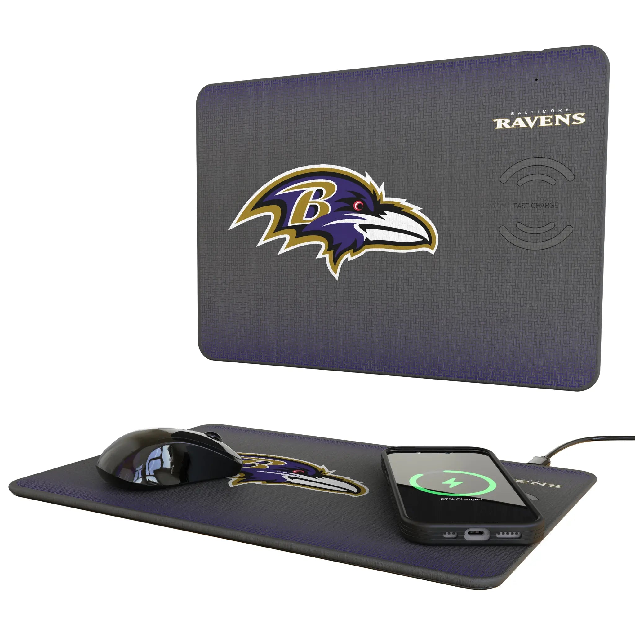 Baltimore Ravens Linen 15-Watt Wireless Charger and Mouse Pad