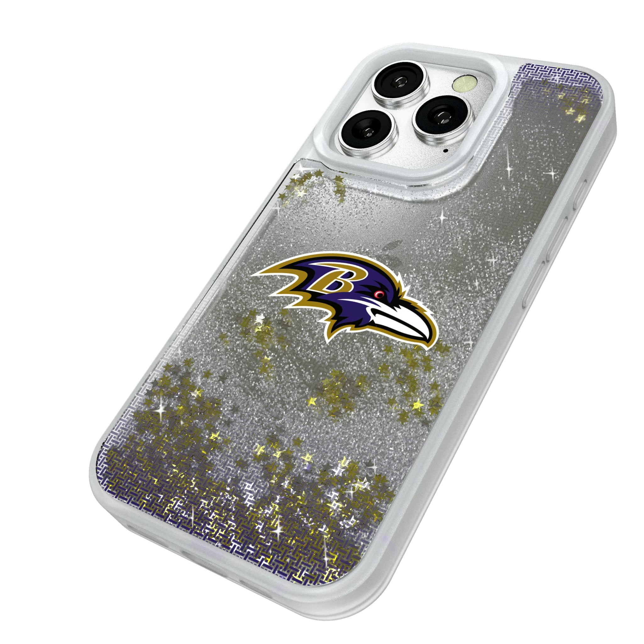 Baltimore Ravens Linen iPhone Glitter Phone Case for Apple iPhone - Isometric View#Device_iPhone 16 Pro
