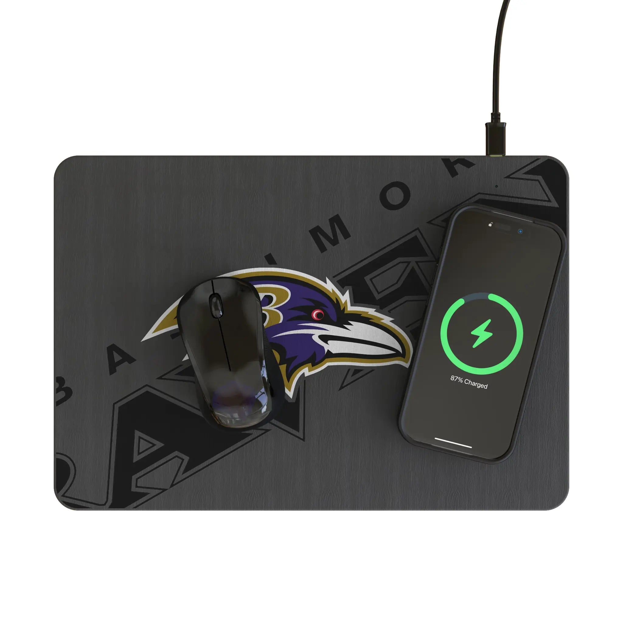 Baltimore Ravens Monocolor Tilt 15-Watt Wireless Charger and Mouse Pad - Lifestyle