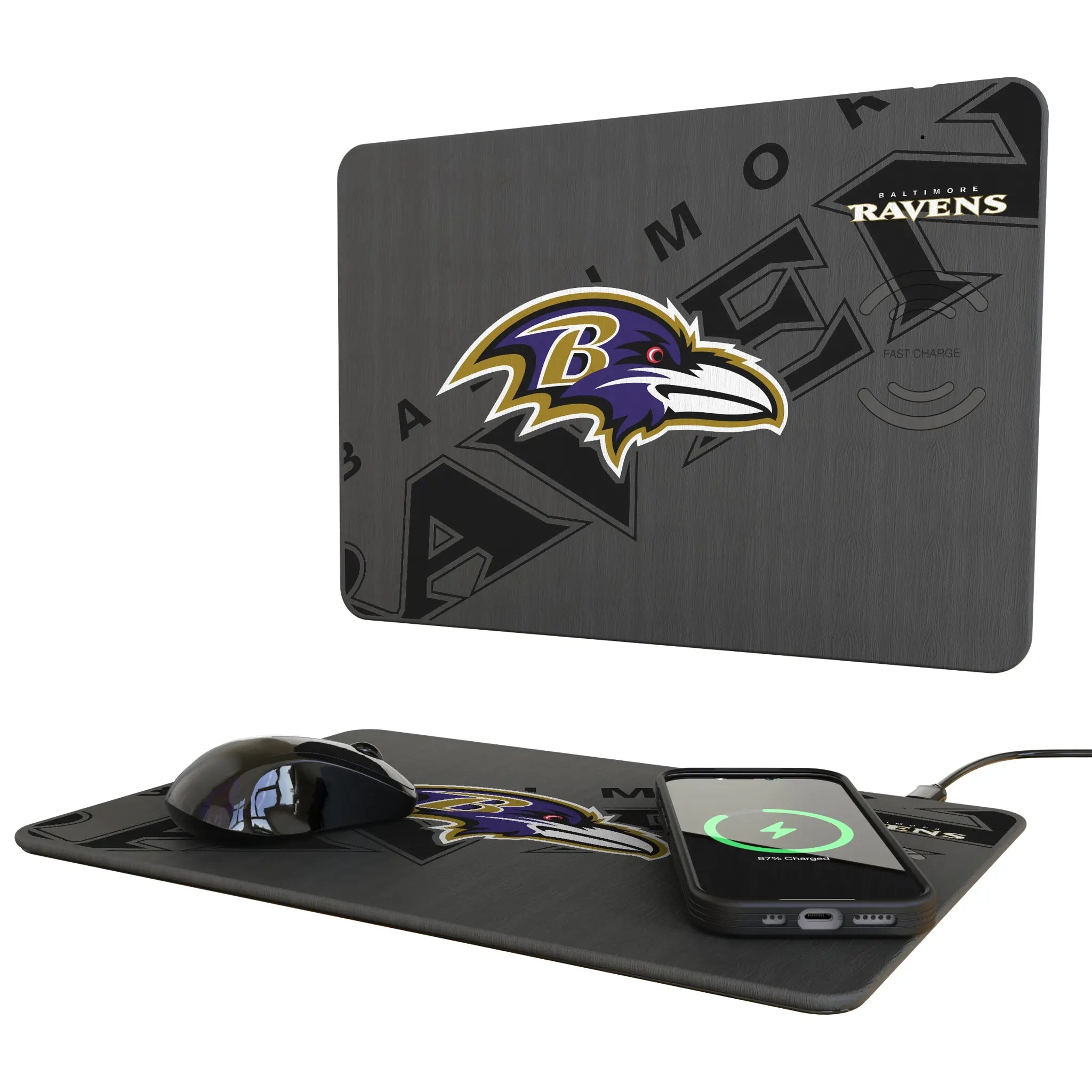 Baltimore Ravens Monocolor Tilt 15-Watt Wireless Charger and Mouse Pad