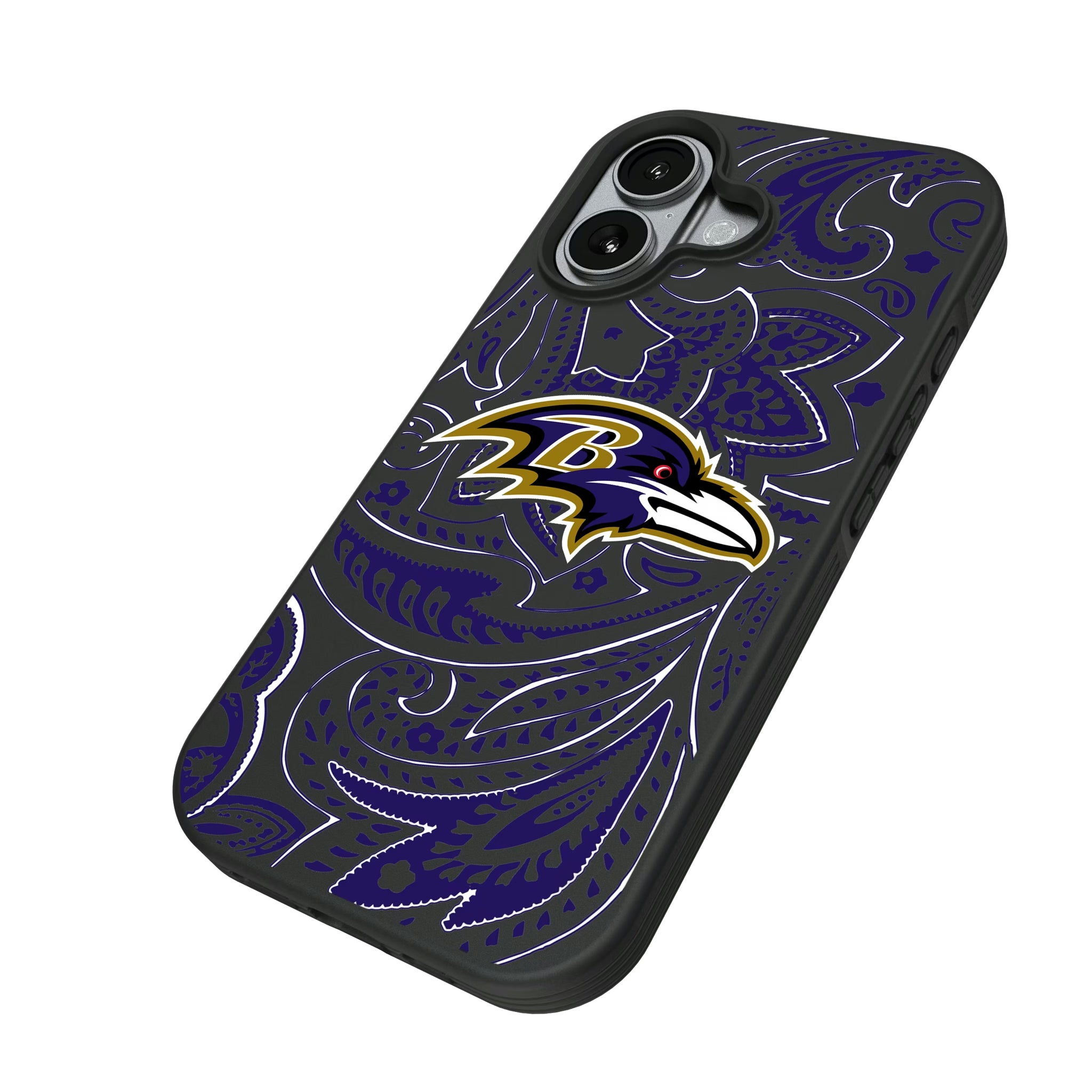 Baltimore Ravens Paisley iPhone Bump Phone Case for Apple iPhone - Isometric View#Device_iPhone 17