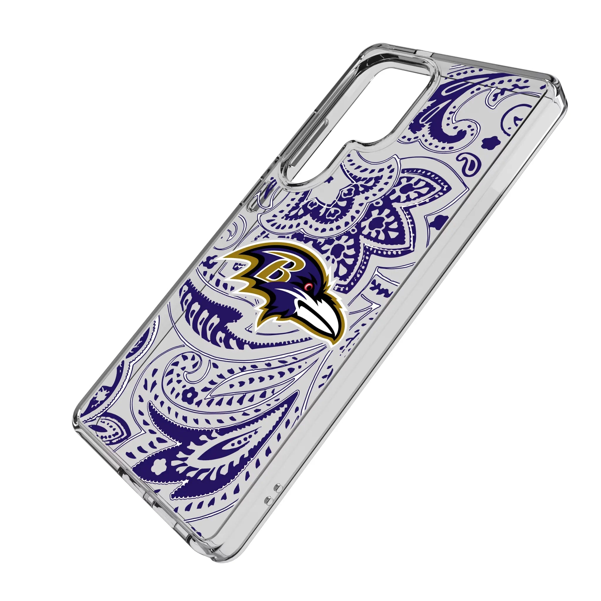 Baltimore Ravens Paisley Galaxy Clear Phone Case for Samsung Galaxy - Isometric View#Device_Galaxy S25 Ultra