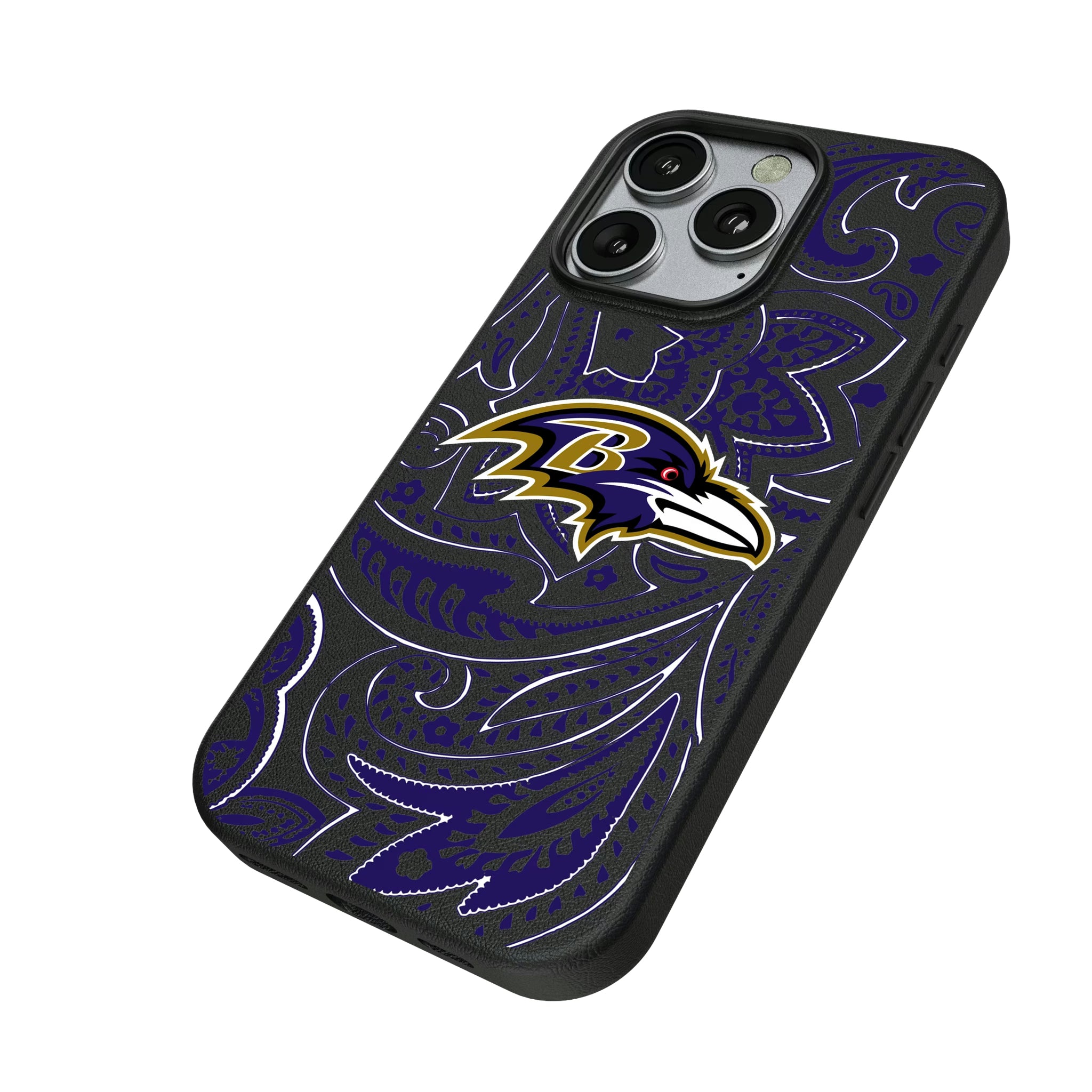 Baltimore Ravens Paisley iPhone MagSafe Compatible Phone Case for Apple iPhone - Isometric View