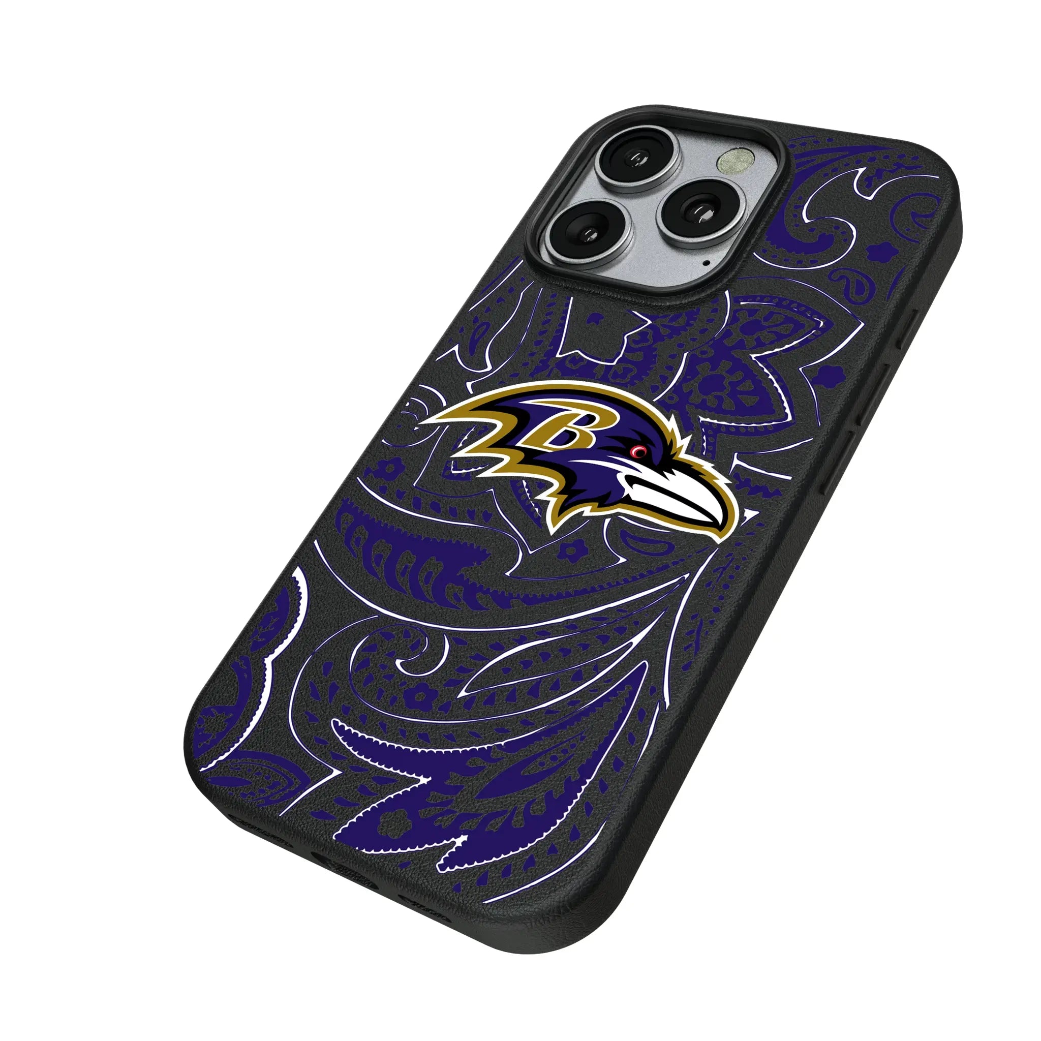 Baltimore Ravens Paisley iPhone MagSafe Compatible Phone Case for Apple iPhone - Isometric View