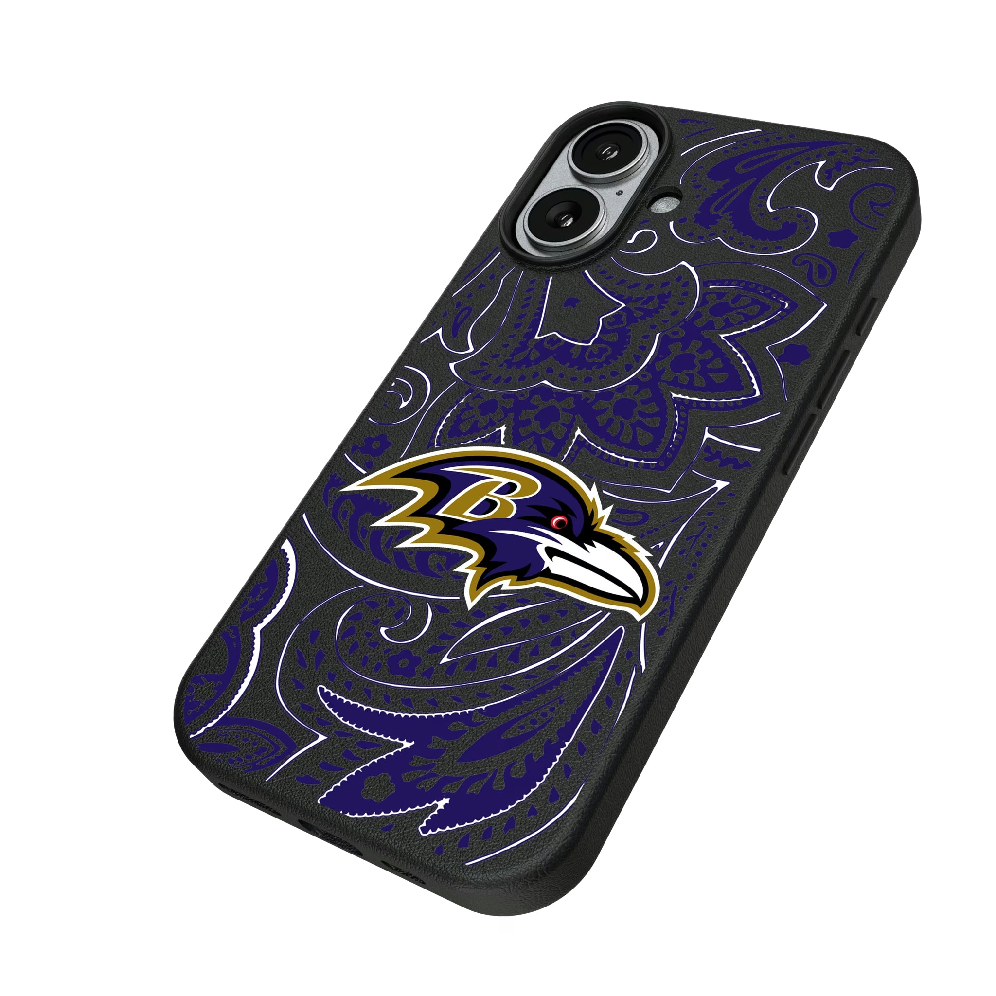 Baltimore Ravens Paisley iPhone MagSafe Compatible Phone Case for Apple iPhone - Isometric View#Device_iPhone 17