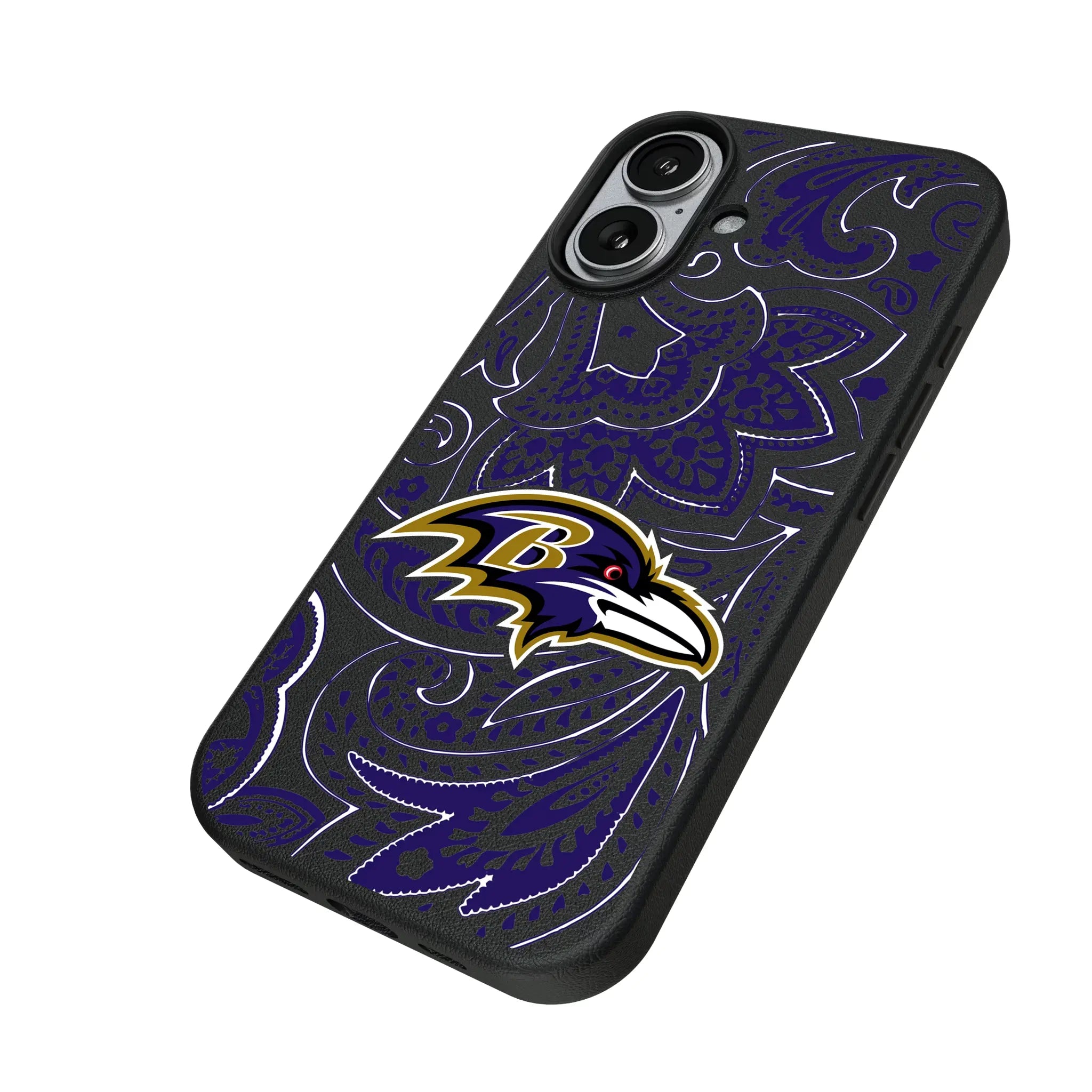 Baltimore Ravens Paisley iPhone MagSafe Compatible Phone Case for Apple iPhone - Isometric View#Device_iPhone 17