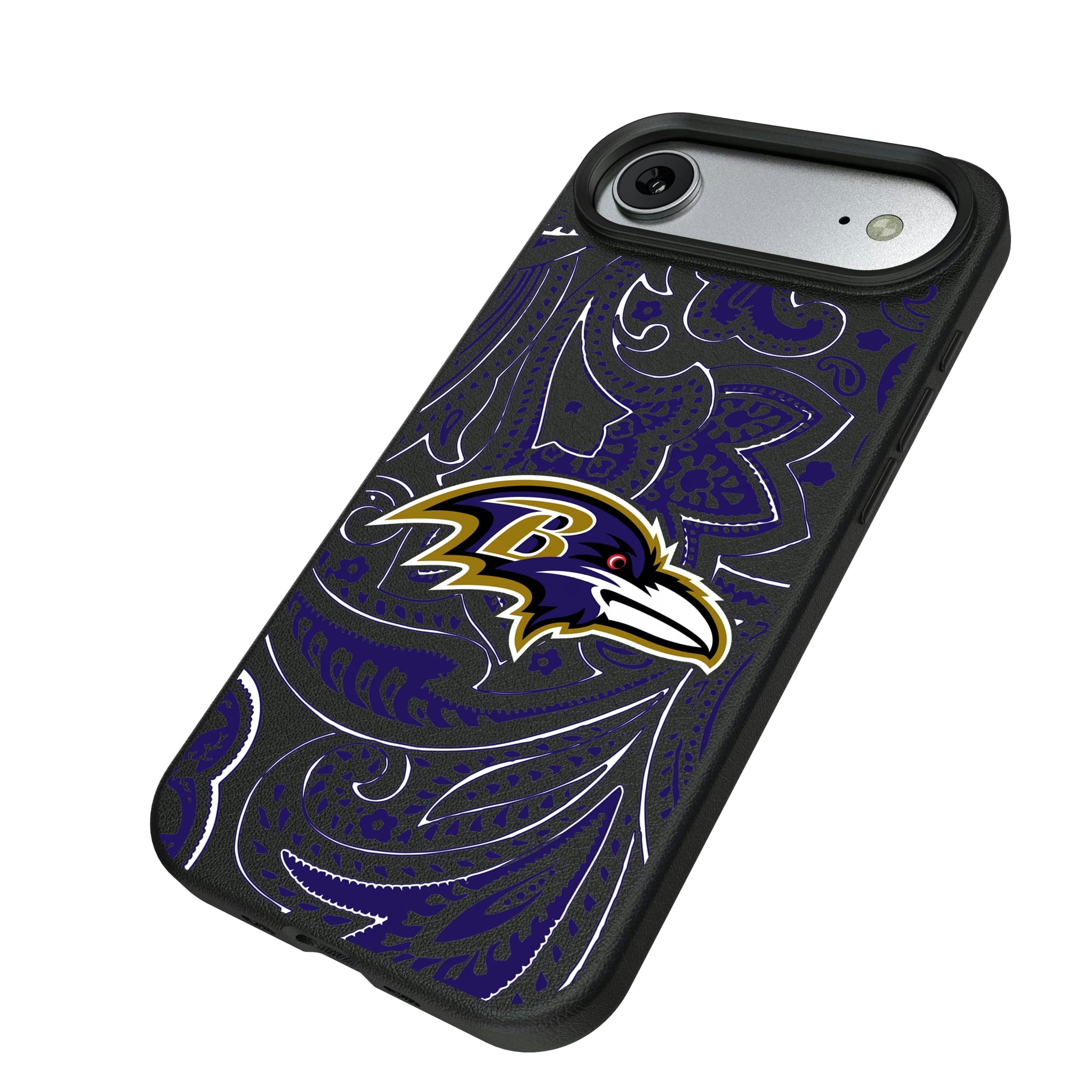 Baltimore Ravens Paisley iPhone MagSafe Compatible Phone Case for Apple iPhone - Isometric View#Device_iPhone Air