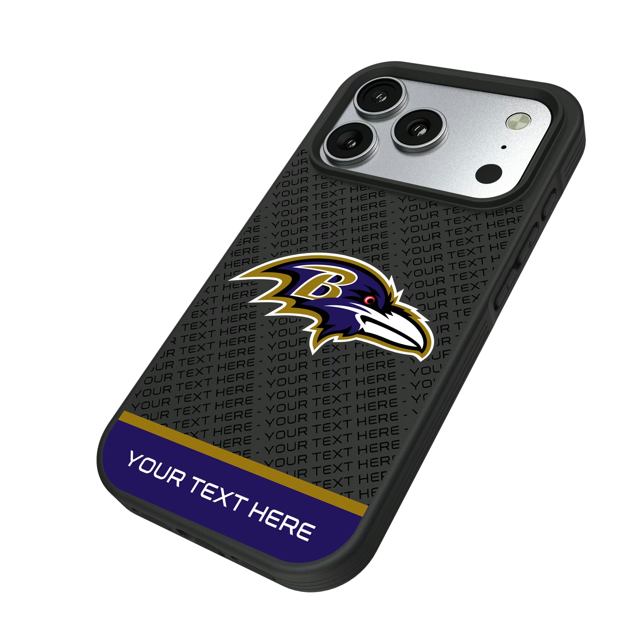Baltimore Ravens Personalized EndZone Plus iPhone Bump Phone Case for Apple iPhone - Isometric View#Device_iPhone 17 Pro