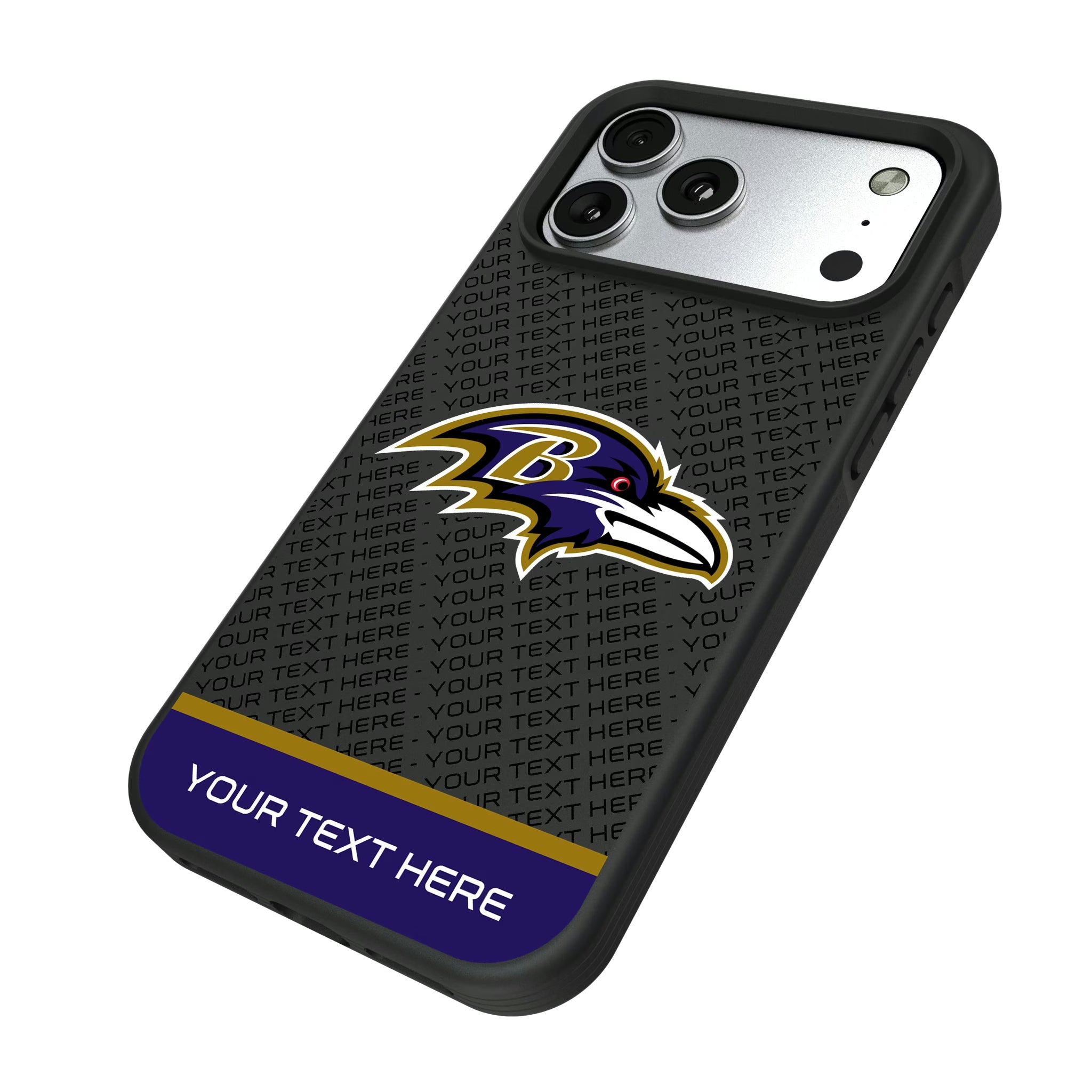 Baltimore Ravens Personalized EndZone Plus iPhone Bump Phone Case for Apple iPhone - Isometric View#Device_iPhone 17 Pro Max