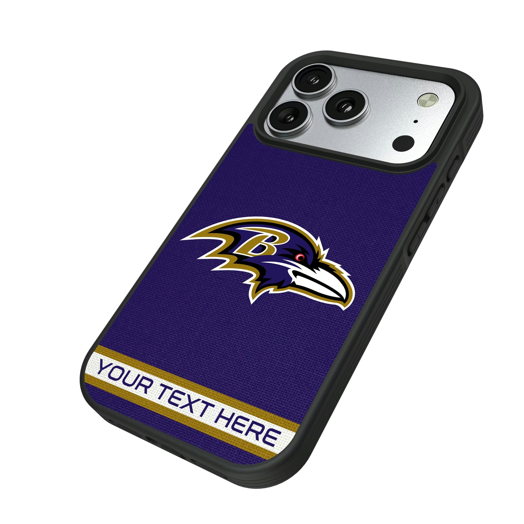 Baltimore Ravens Personalized Stripe iPhone Bump Phone Case for Apple iPhone - Isometric View#Device_iPhone 17 Pro