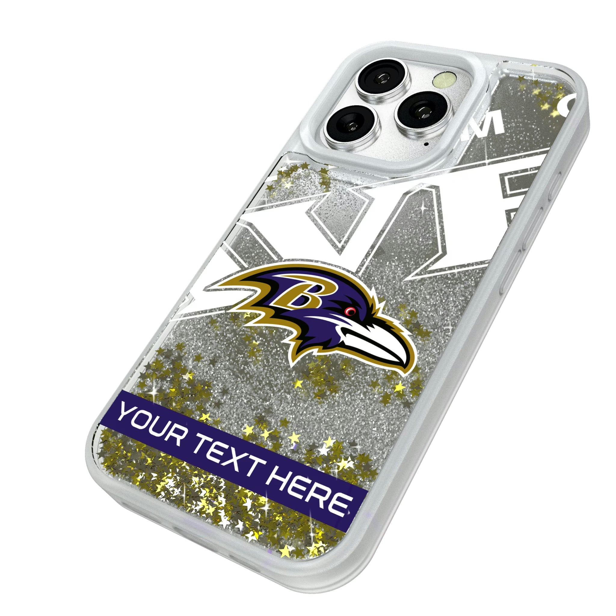 Baltimore Ravens Personalized Tilt iPhone Glitter Phone Case for Apple iPhone - Isometric View#Device_iPhone 16 Pro