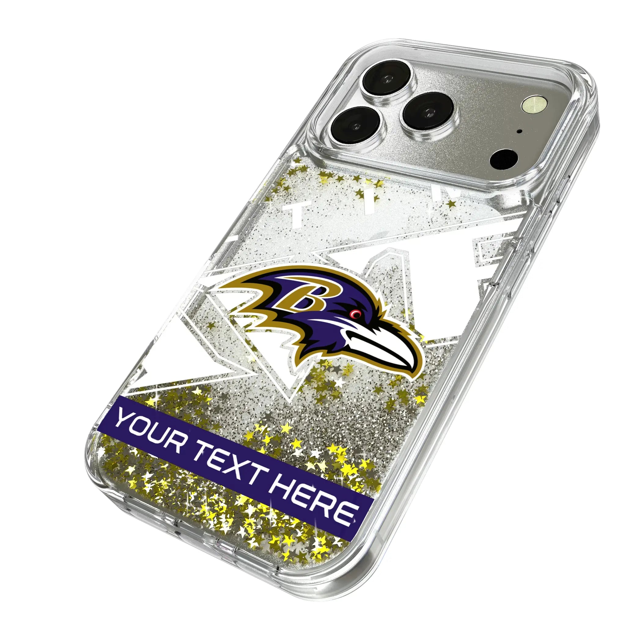Baltimore Ravens Personalized Tilt iPhone Glitter Phone Case for Apple iPhone - Isometric View#Device_iPhone 17 Pro