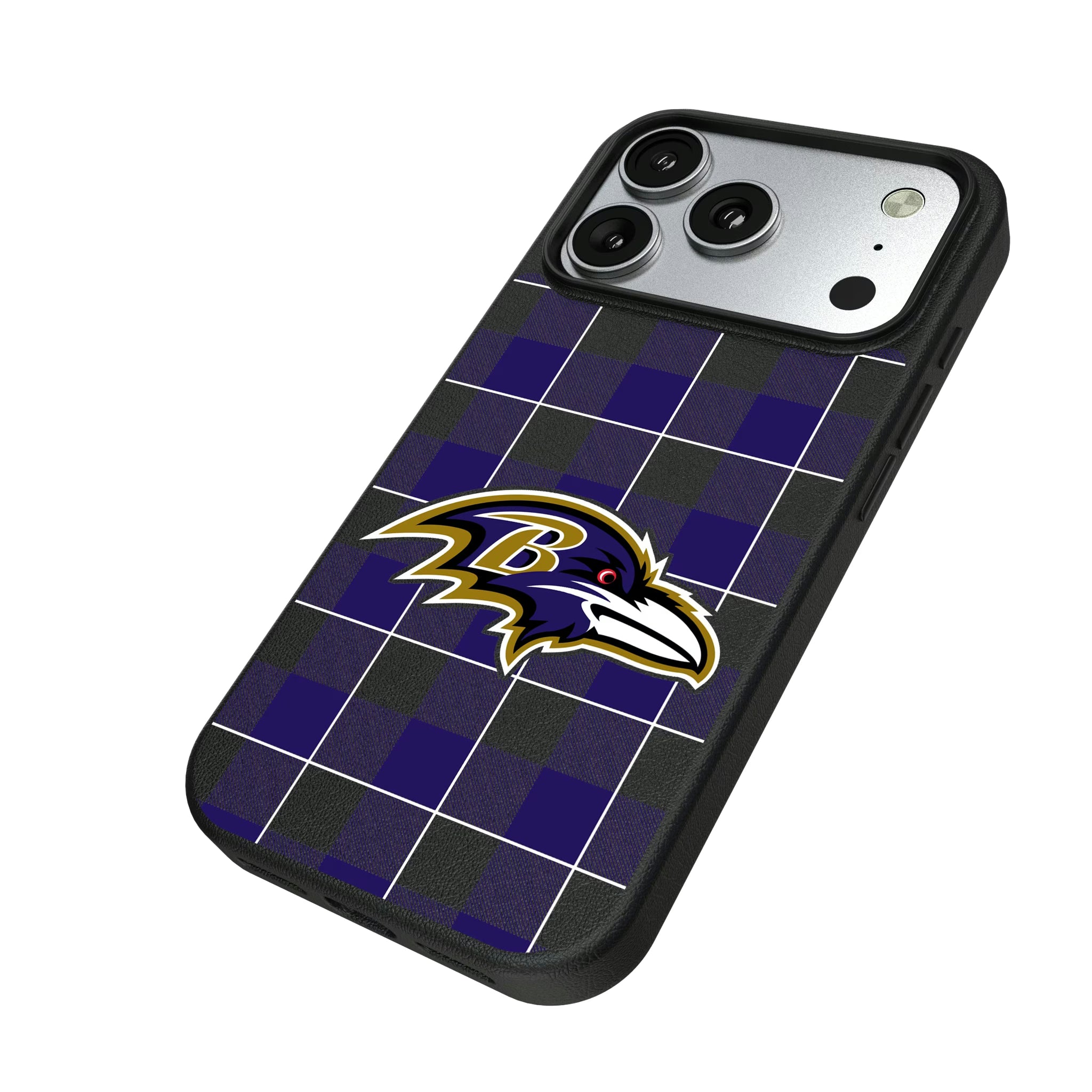 Baltimore Ravens Plaid iPhone MagSafe Compatible Phone Case for Apple iPhone - Isometric View#Device_iPhone 17 Pro