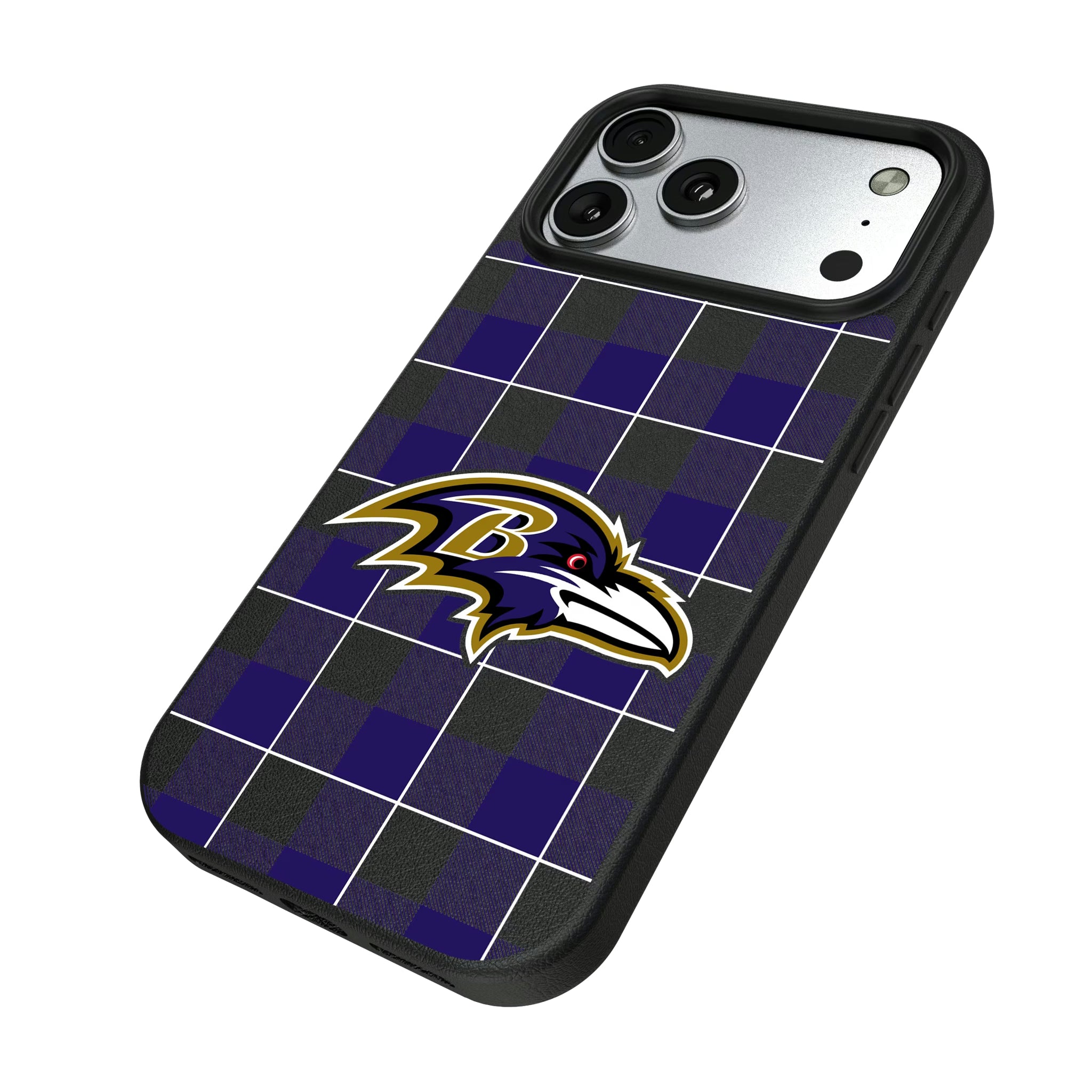 Baltimore Ravens Plaid iPhone MagSafe Compatible Phone Case for Apple iPhone - Isometric View#Device_iPhone 17 Pro Max