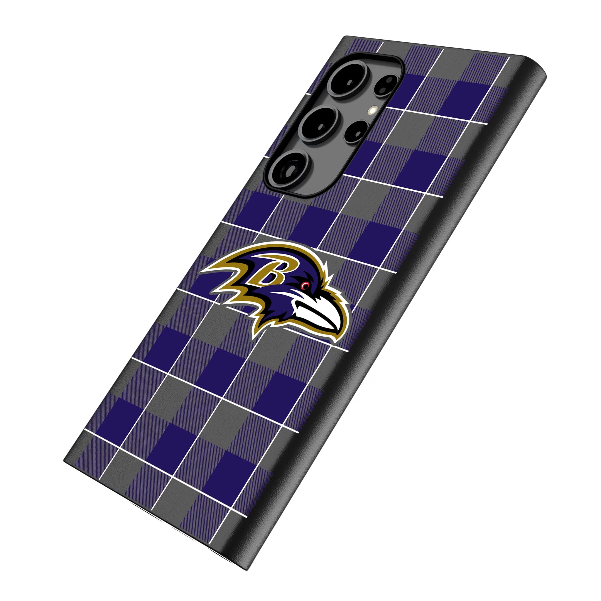 Baltimore Ravens Plaid Galaxy MagSafe Compatible Phone Case for Samsung Galaxy - Isometric View