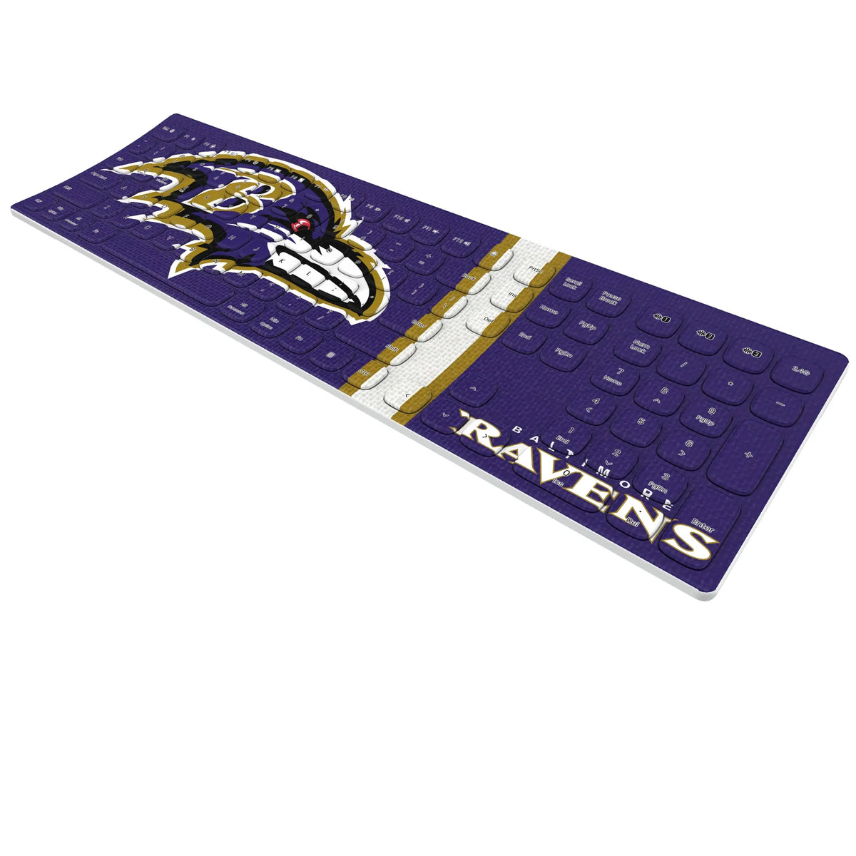 Baltimore Ravens Stripe KKB605 Curved Wireless Keyboard - Isometric View