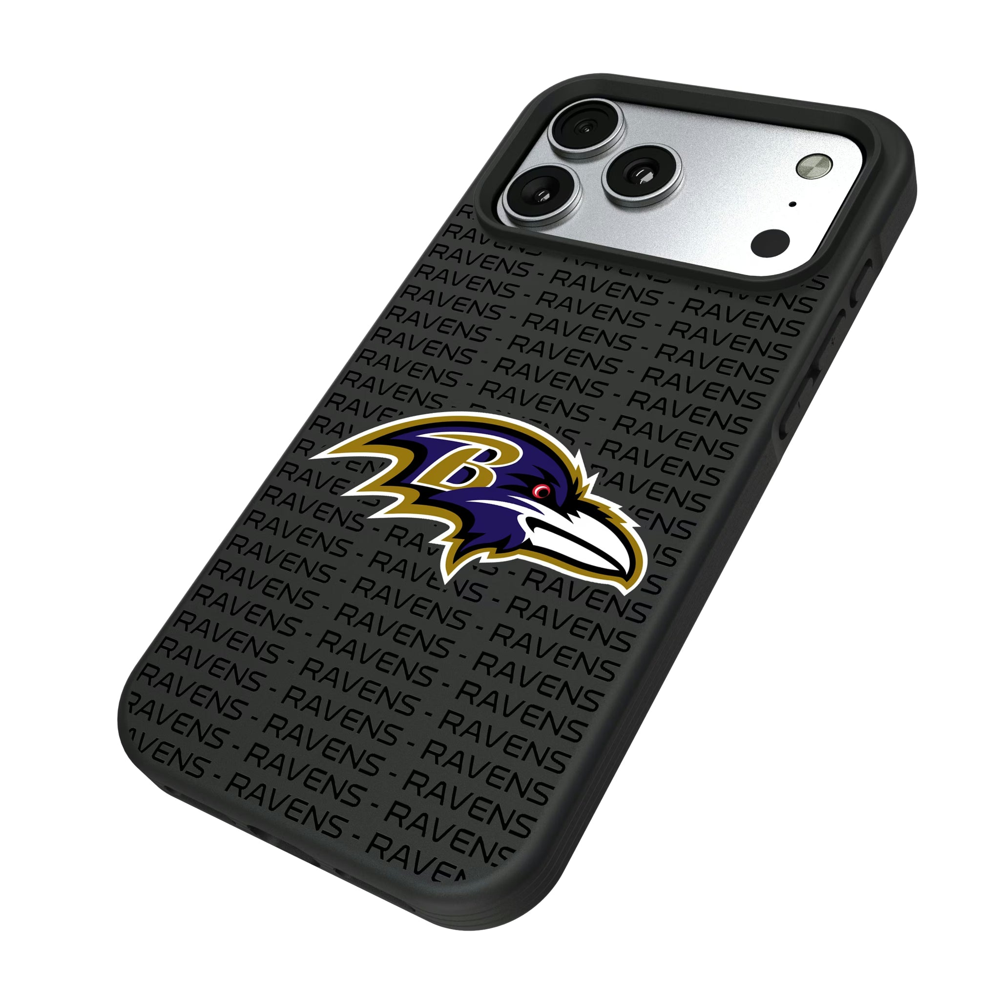 Baltimore Ravens Text Backdrop iPhone Bump Phone Case for Apple iPhone - Isometric View#Device_iPhone 17 Pro Max