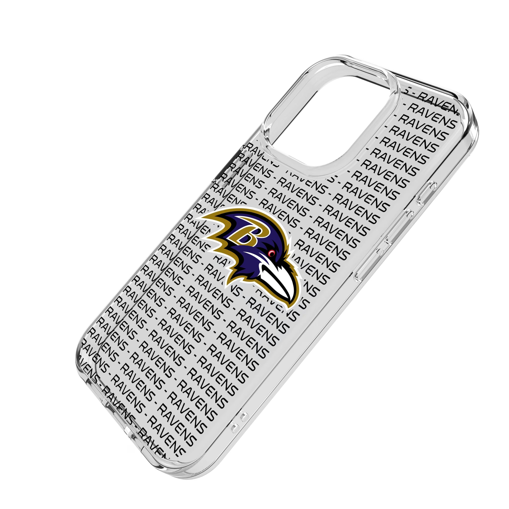Baltimore Ravens Text Backdrop iPhone Clear Phone Case for Apple iPhone - Isometric View