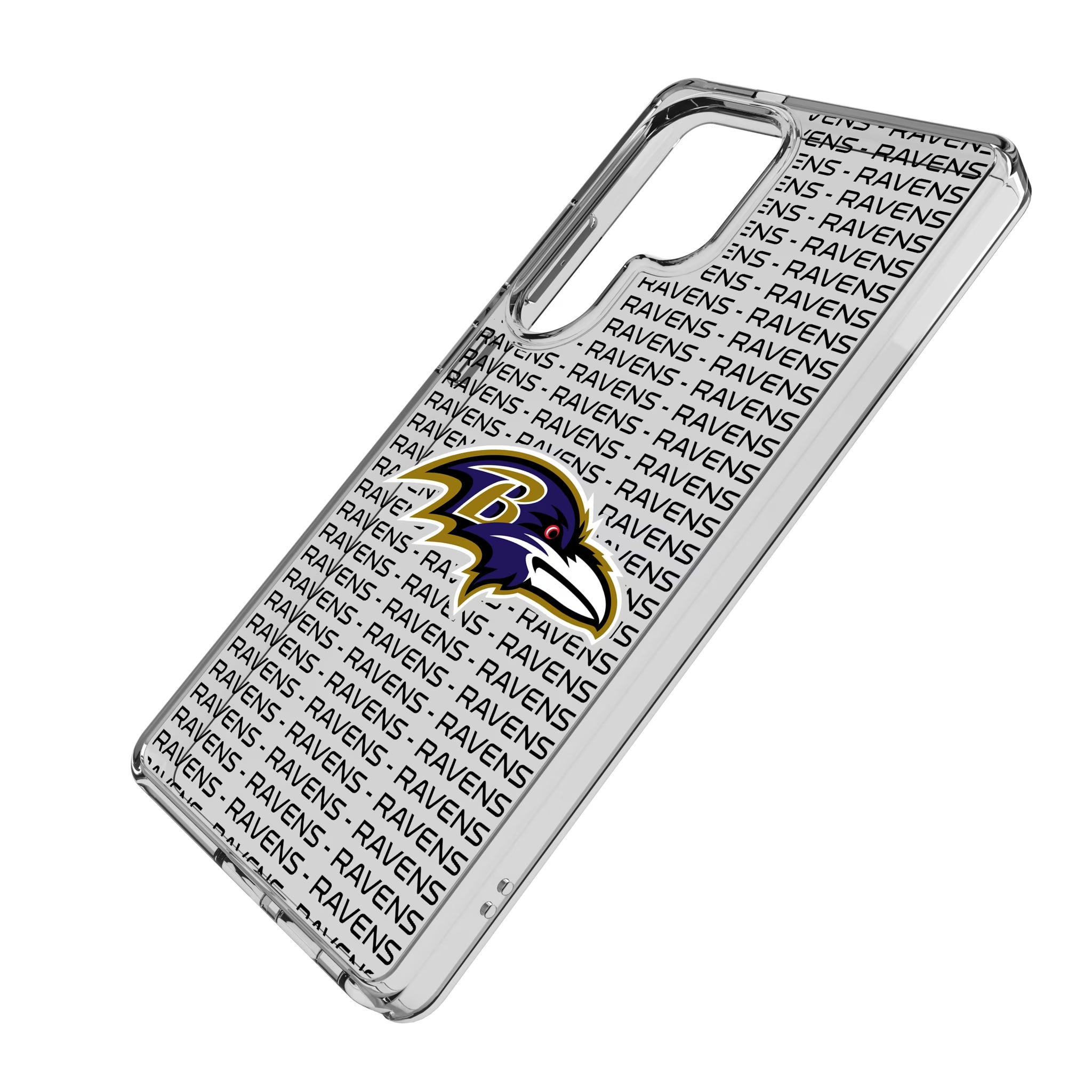 Baltimore Ravens Text Backdrop Galaxy Clear Phone Case for Samsung Galaxy - Isometric View
