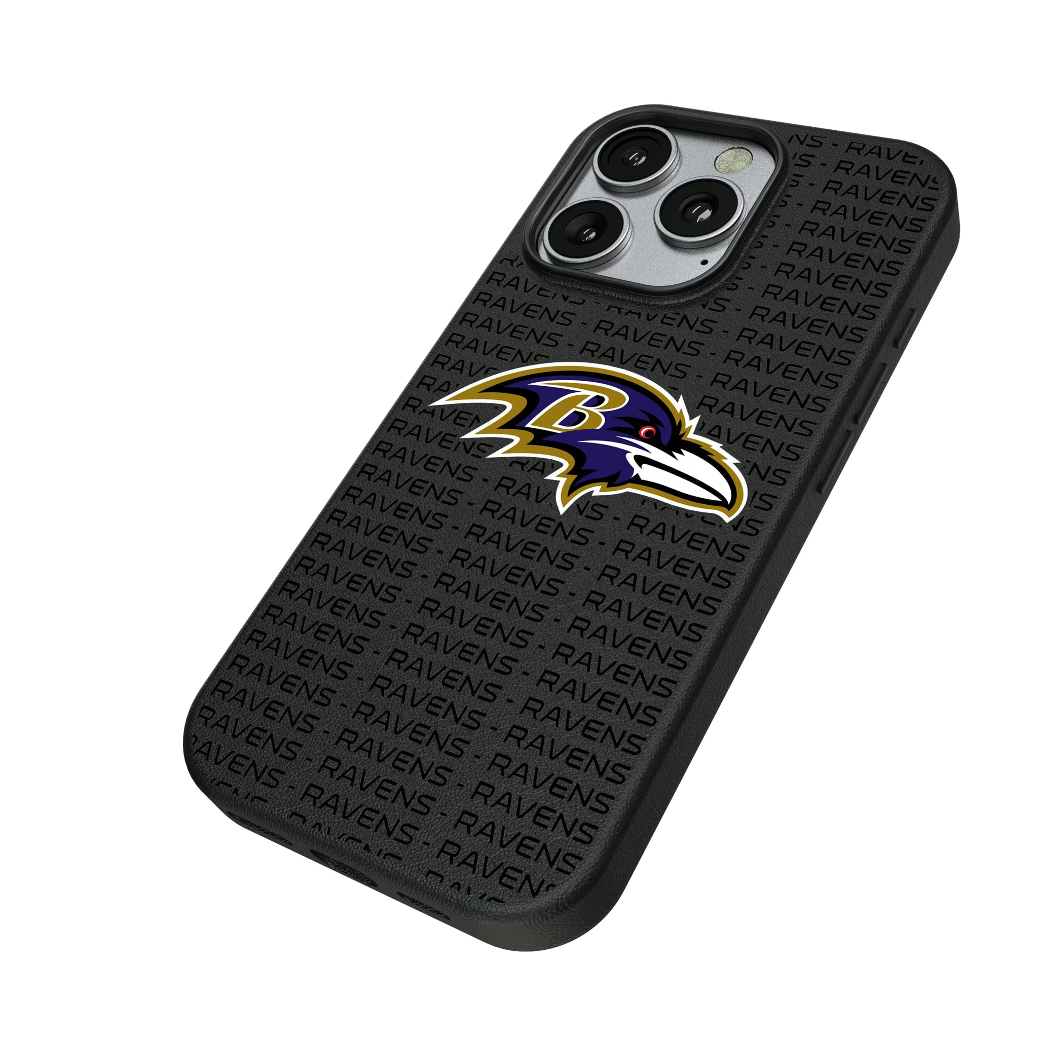 Baltimore Ravens Text Backdrop iPhone MagSafe Compatible Phone Case for Apple iPhone - Isometric View