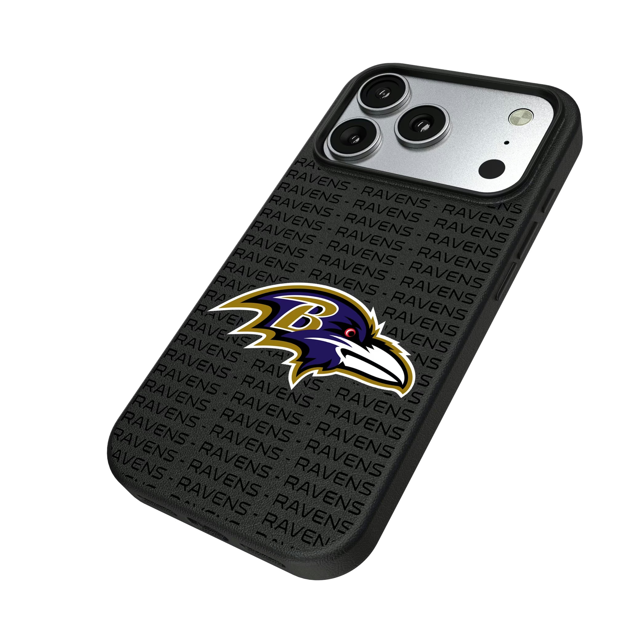 Baltimore Ravens Text Backdrop iPhone MagSafe Compatible Phone Case for Apple iPhone - Isometric View#Device_iPhone 17 Pro