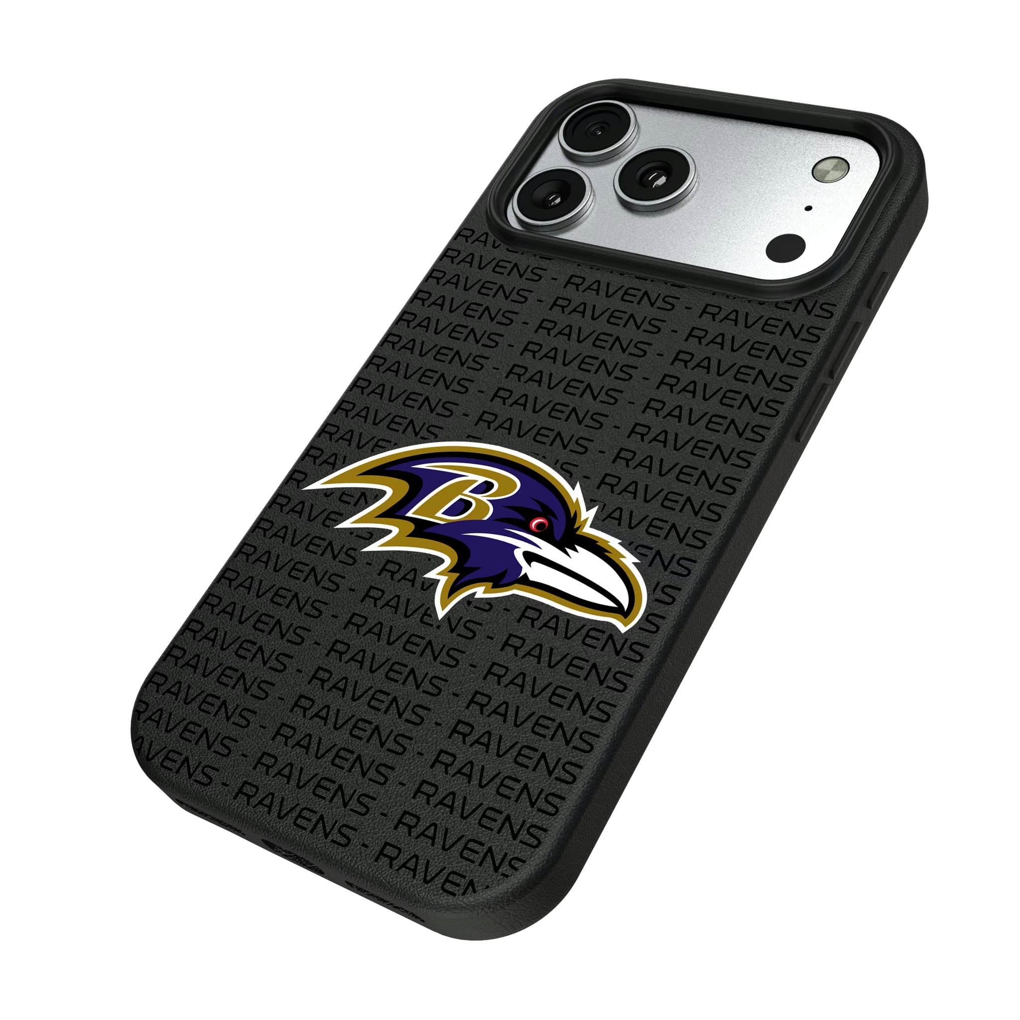 Baltimore Ravens Text Backdrop iPhone MagSafe Compatible Phone Case for Apple iPhone - Isometric View#Device_iPhone 17 Pro Max