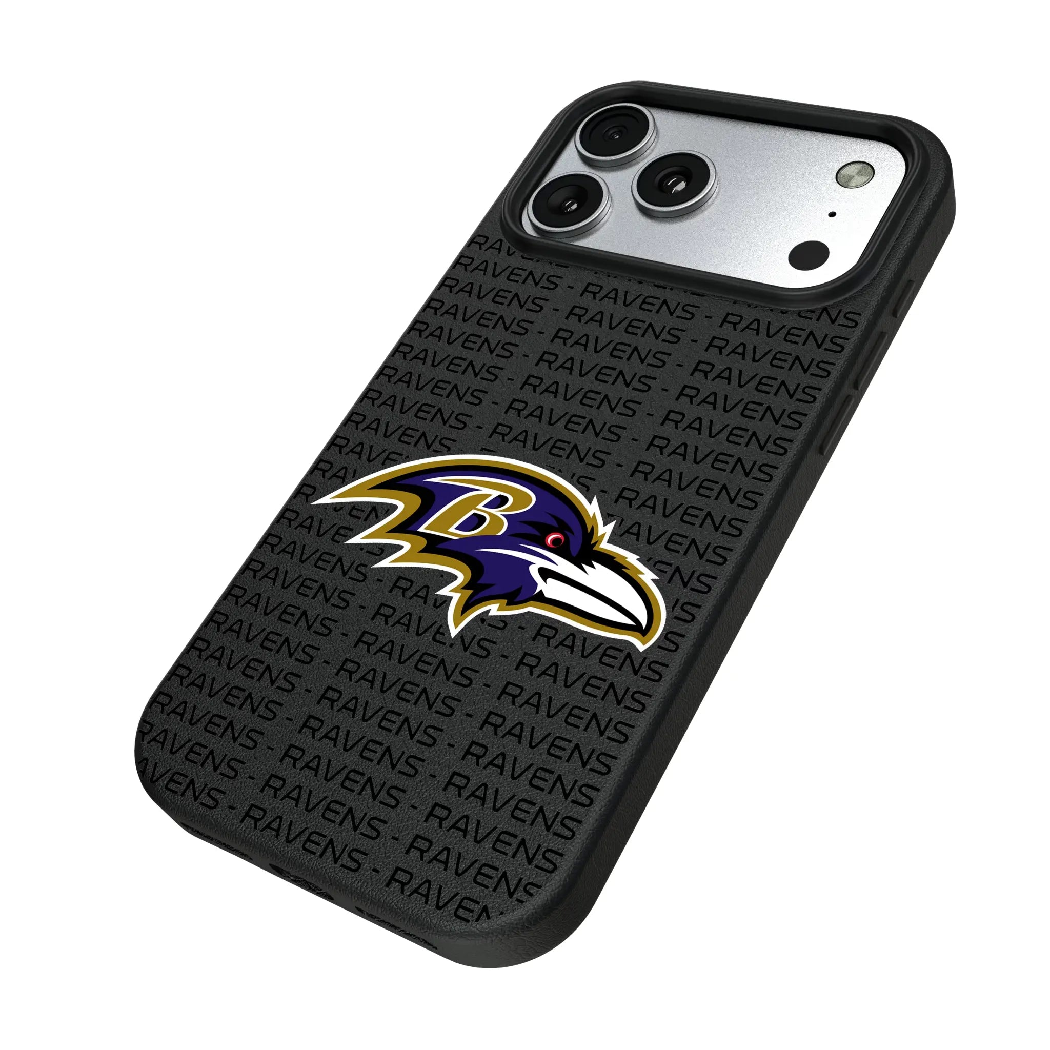 Baltimore Ravens Text Backdrop iPhone MagSafe Compatible Phone Case for Apple iPhone - Isometric View#Device_iPhone 17 Pro Max
