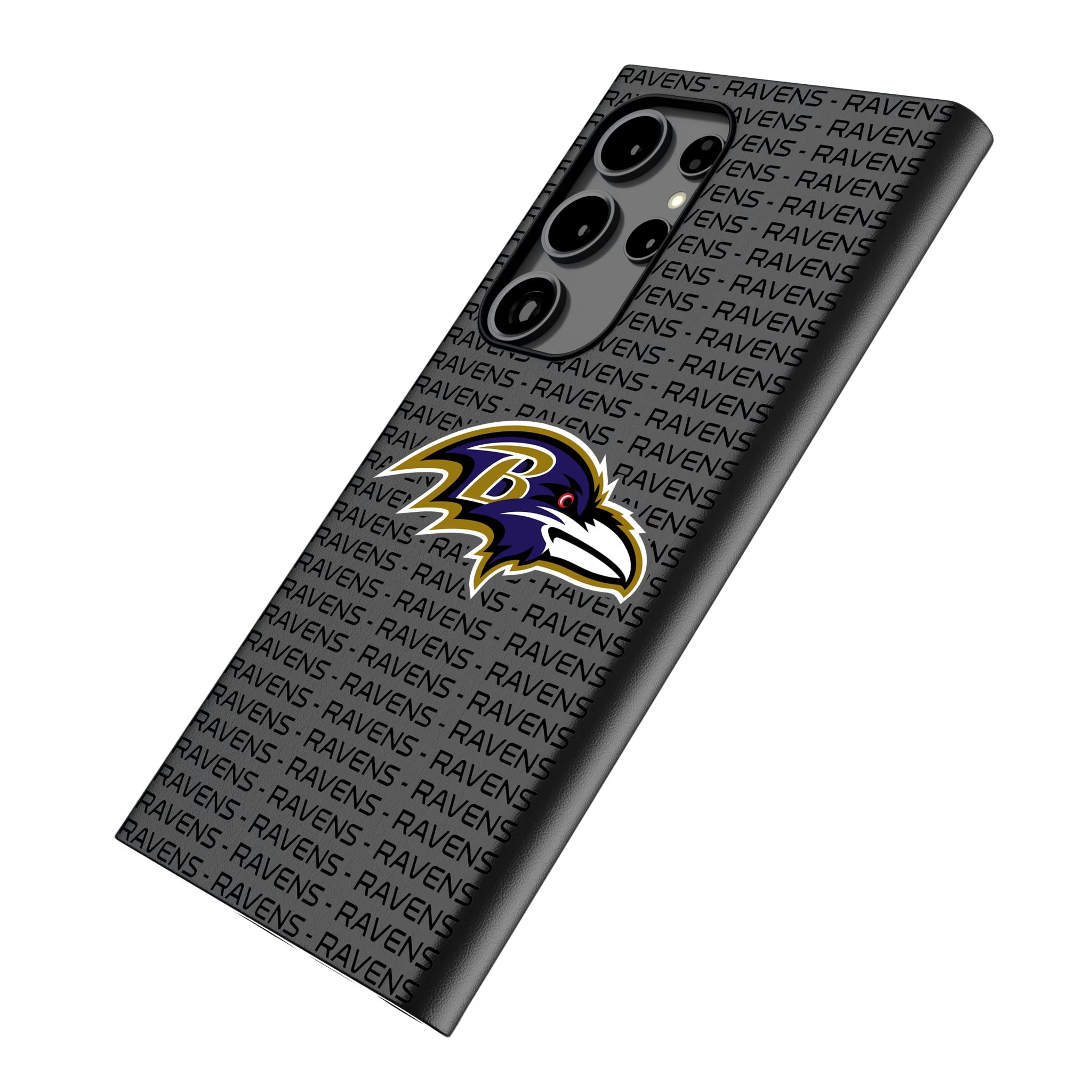 Baltimore Ravens Text Backdrop Galaxy MagSafe Compatible Phone Case for Samsung Galaxy - Isometric View