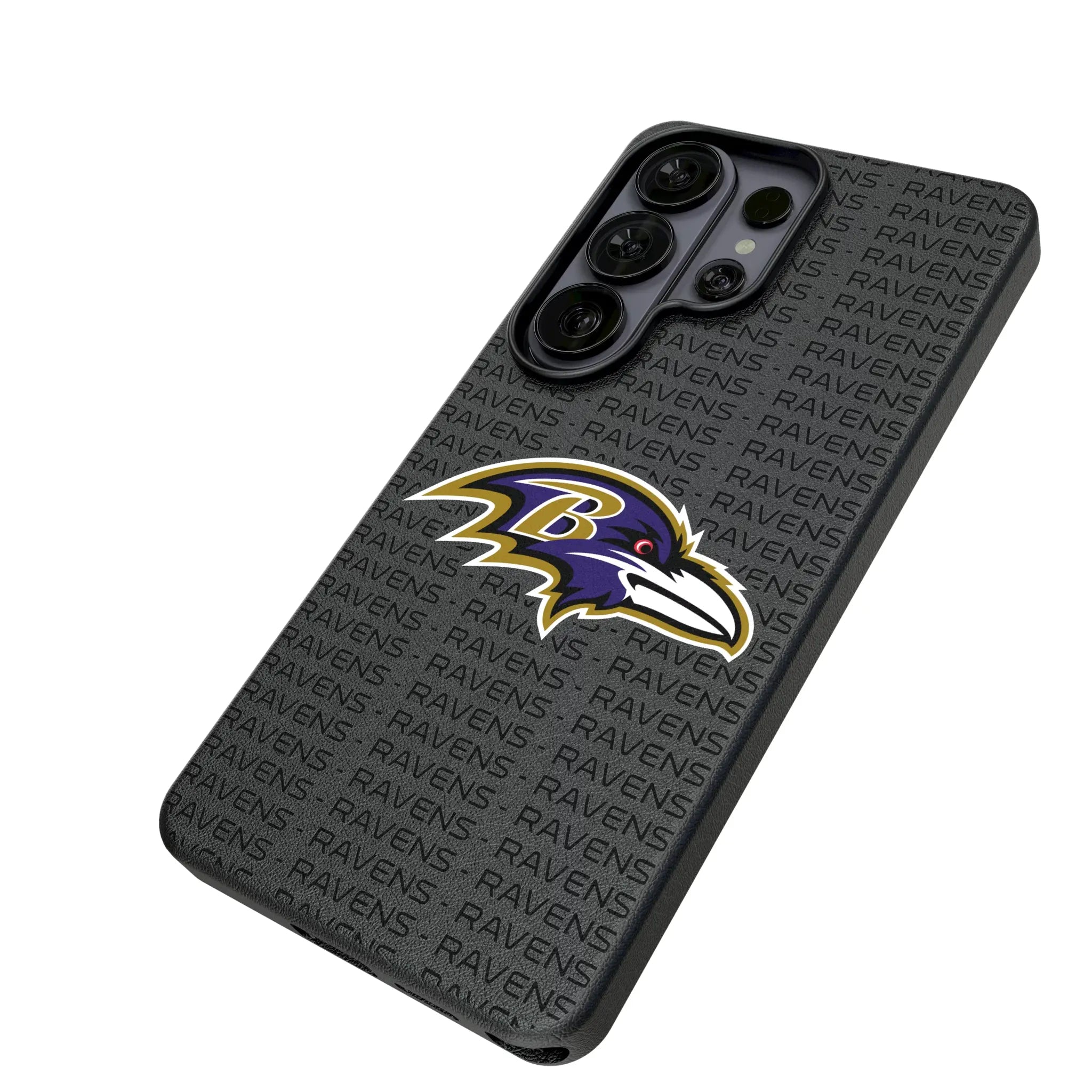 Baltimore Ravens Text Backdrop Galaxy MagSafe Compatible Phone Case for Samsung Galaxy - Isometric View#Device_Galaxy S26 Ultra