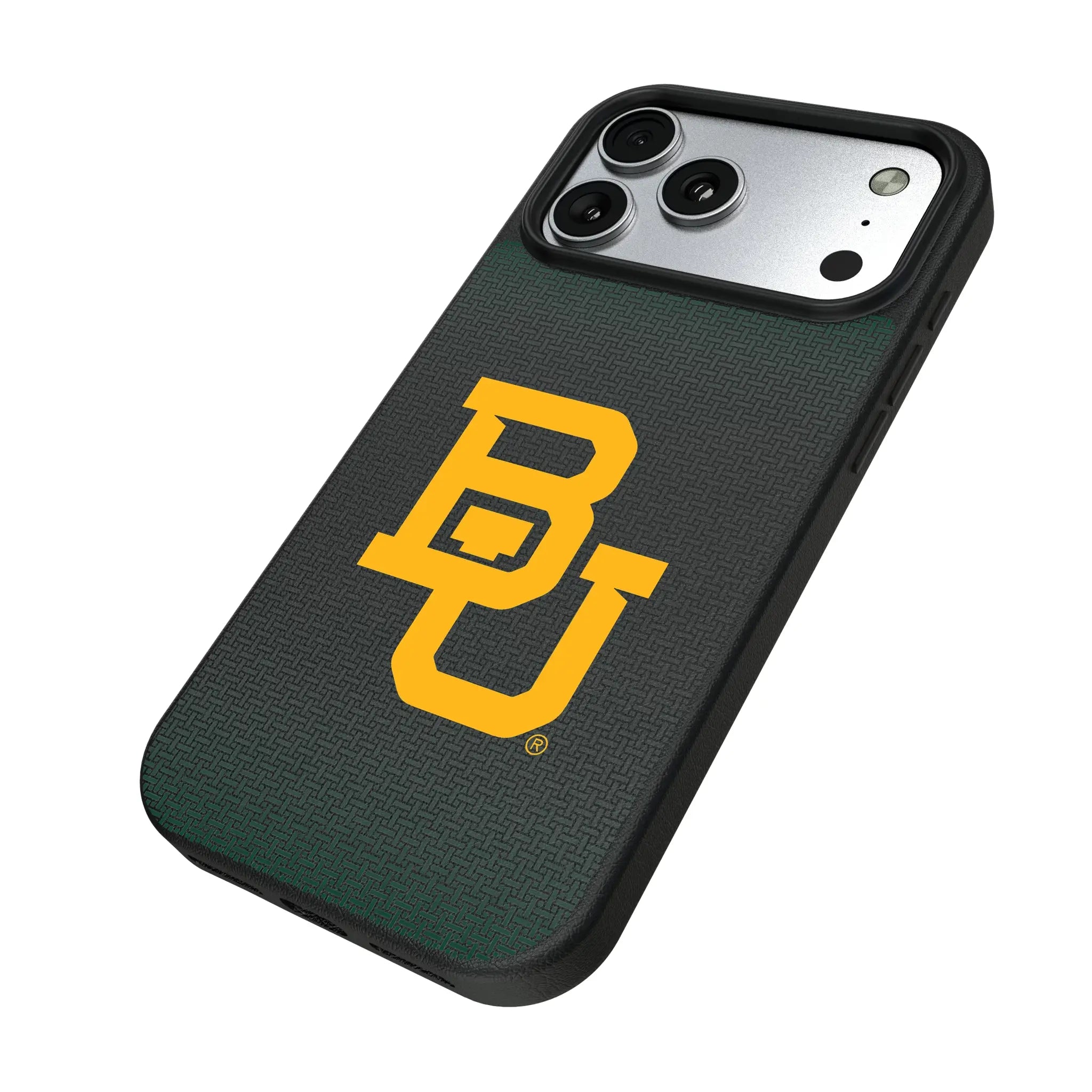 Baylor University Bears Linen iPhone MagSafe Compatible Phone Case for Apple iPhone - Isometric View#Device_iPhone 17 Pro Max
