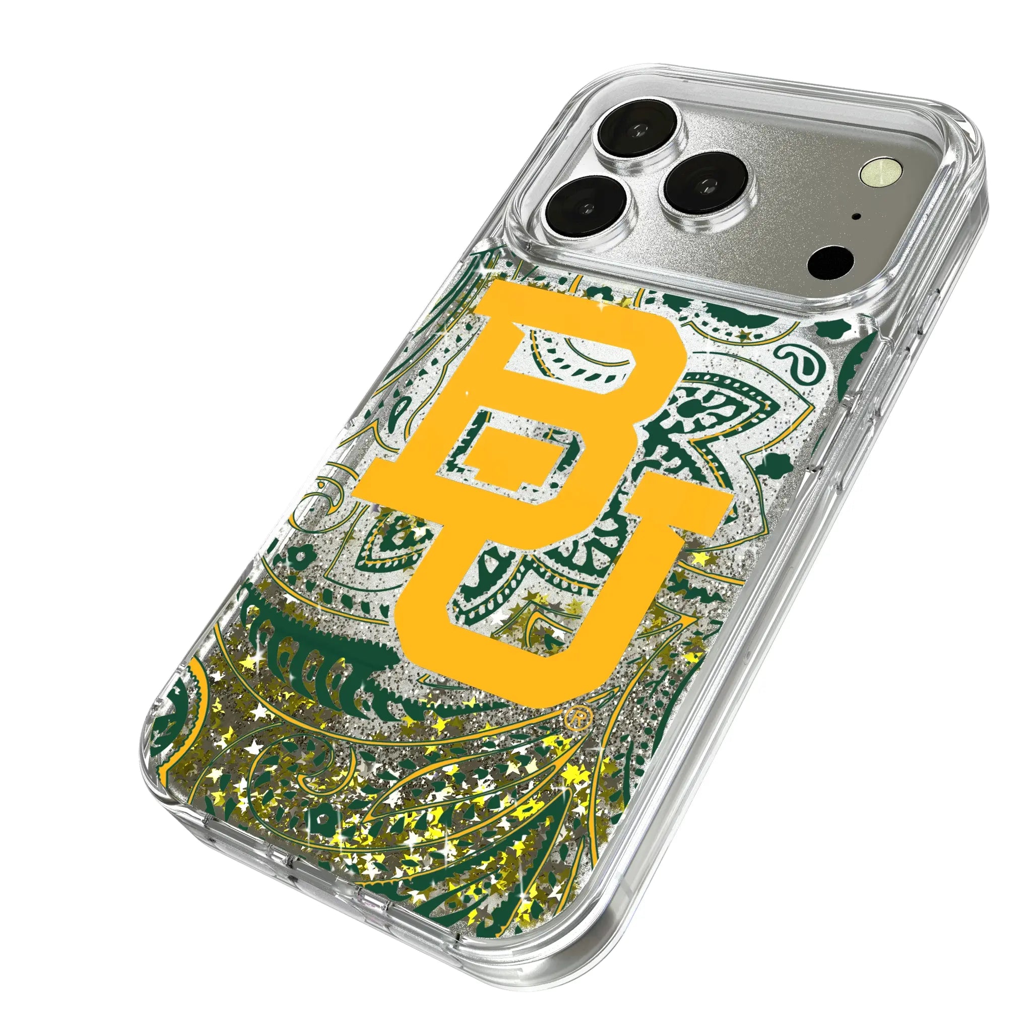 Baylor University Bears Paisley iPhone Glitter Phone Case for Apple iPhone - Isometric View