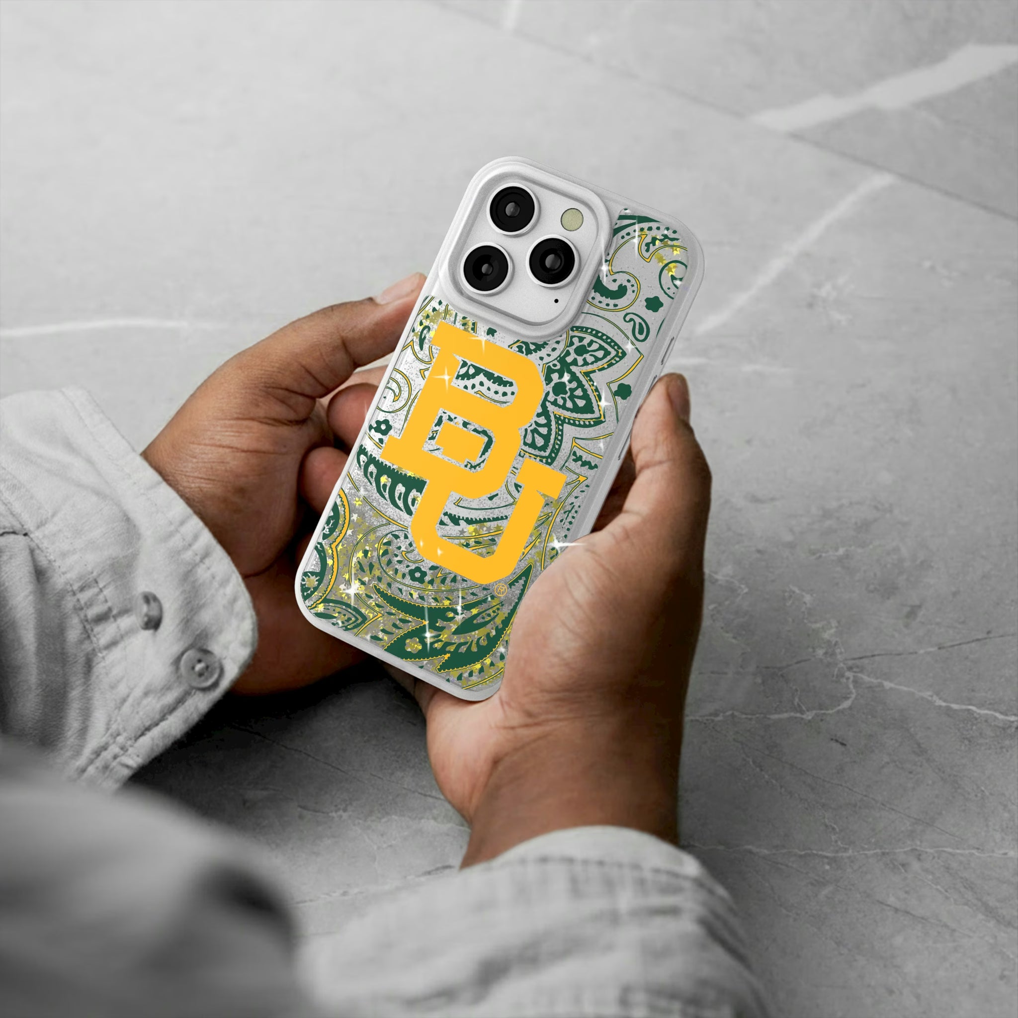 Baylor University Bears Paisley iPhone Glitter Phone Case for Apple iPhone - Lifestyle#Device_iPhone 16 Pro