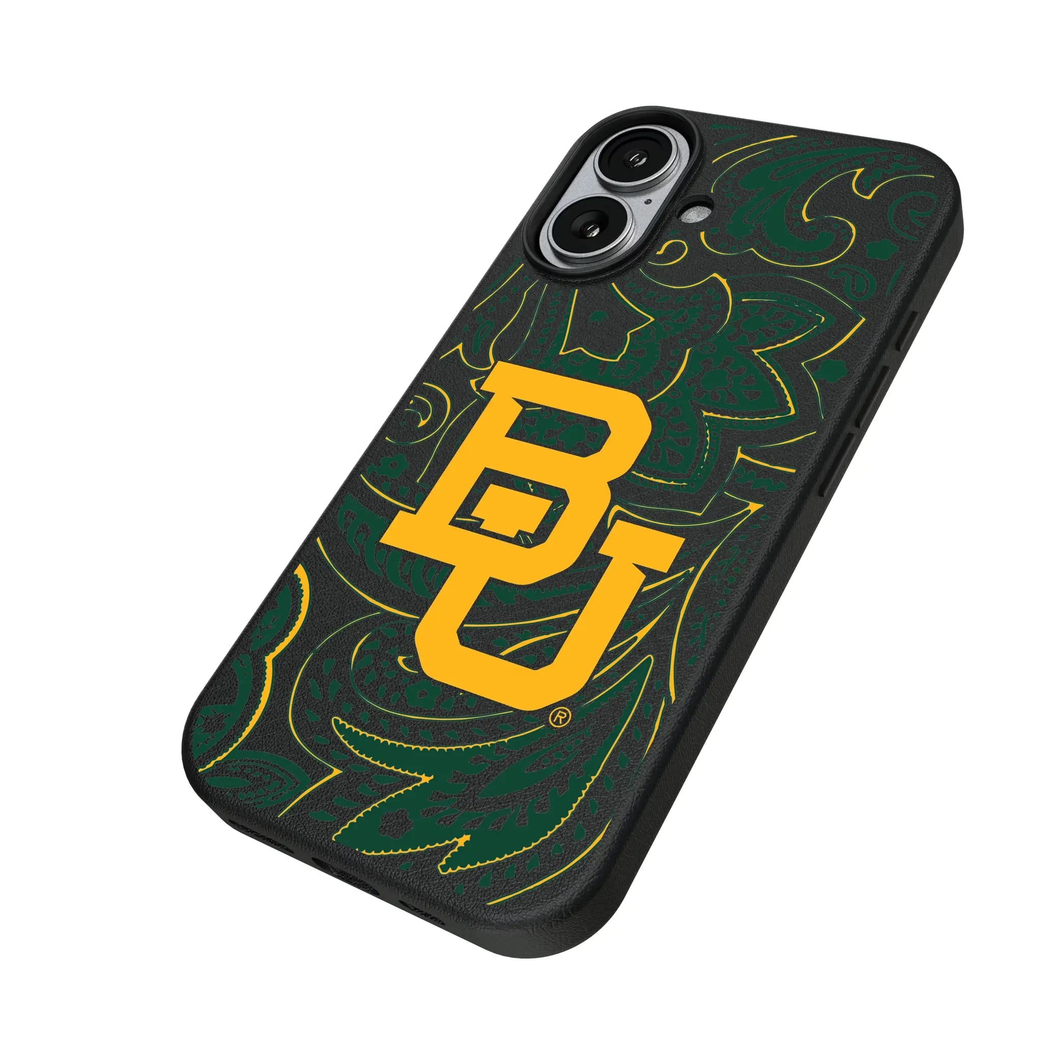 Baylor University Bears Paisley iPhone MagSafe Compatible Phone Case for Apple iPhone - Isometric View#Device_iPhone 17