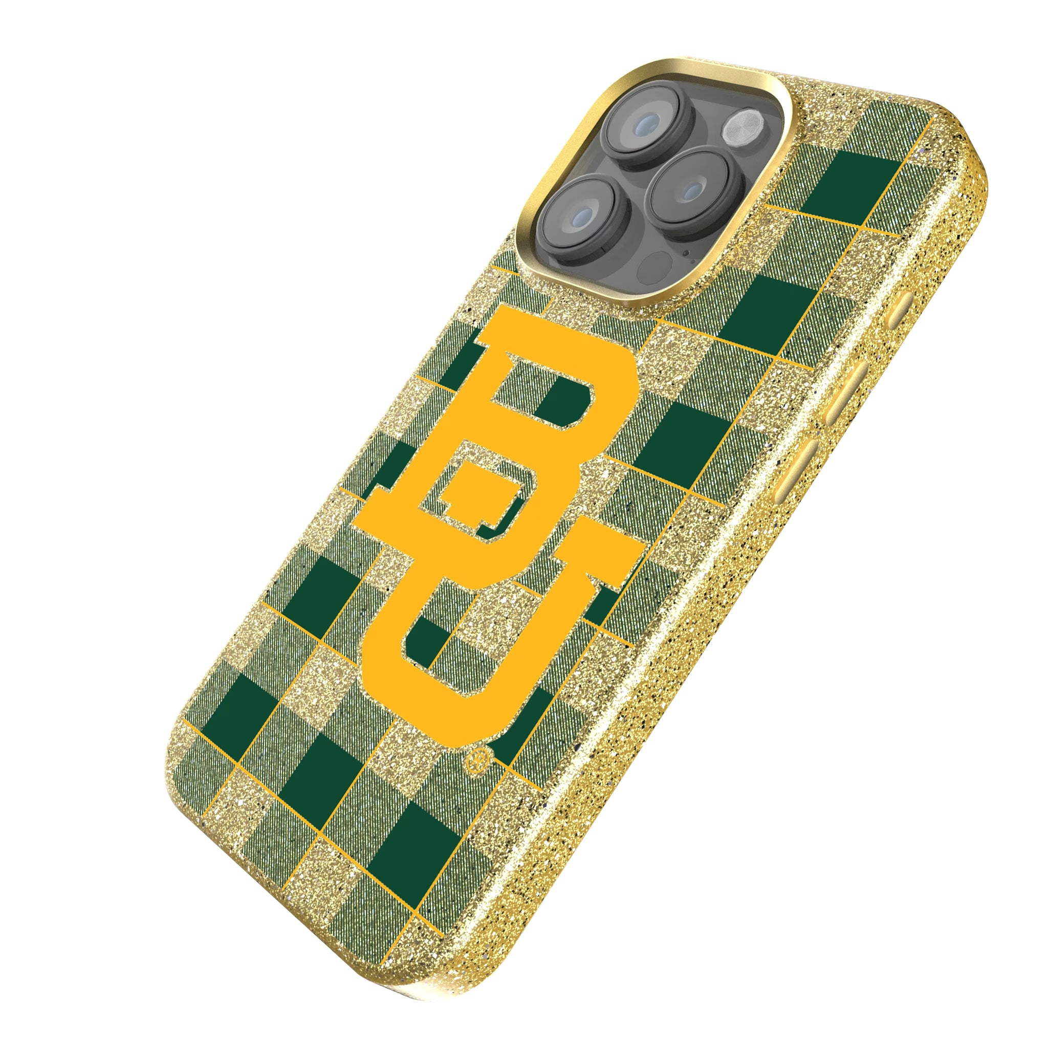 Baylor University Bears Plaid iPhone Bling Phone Case for Apple iPhone - Isometric View