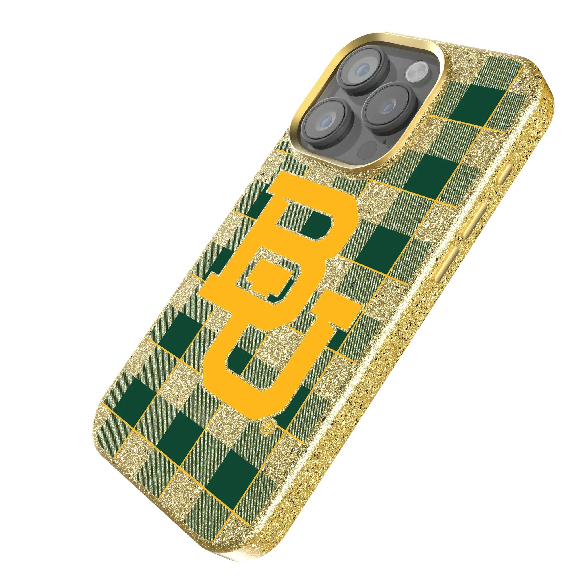 Baylor University Bears Plaid iPhone Bling Phone Case for Apple iPhone - Isometric View
