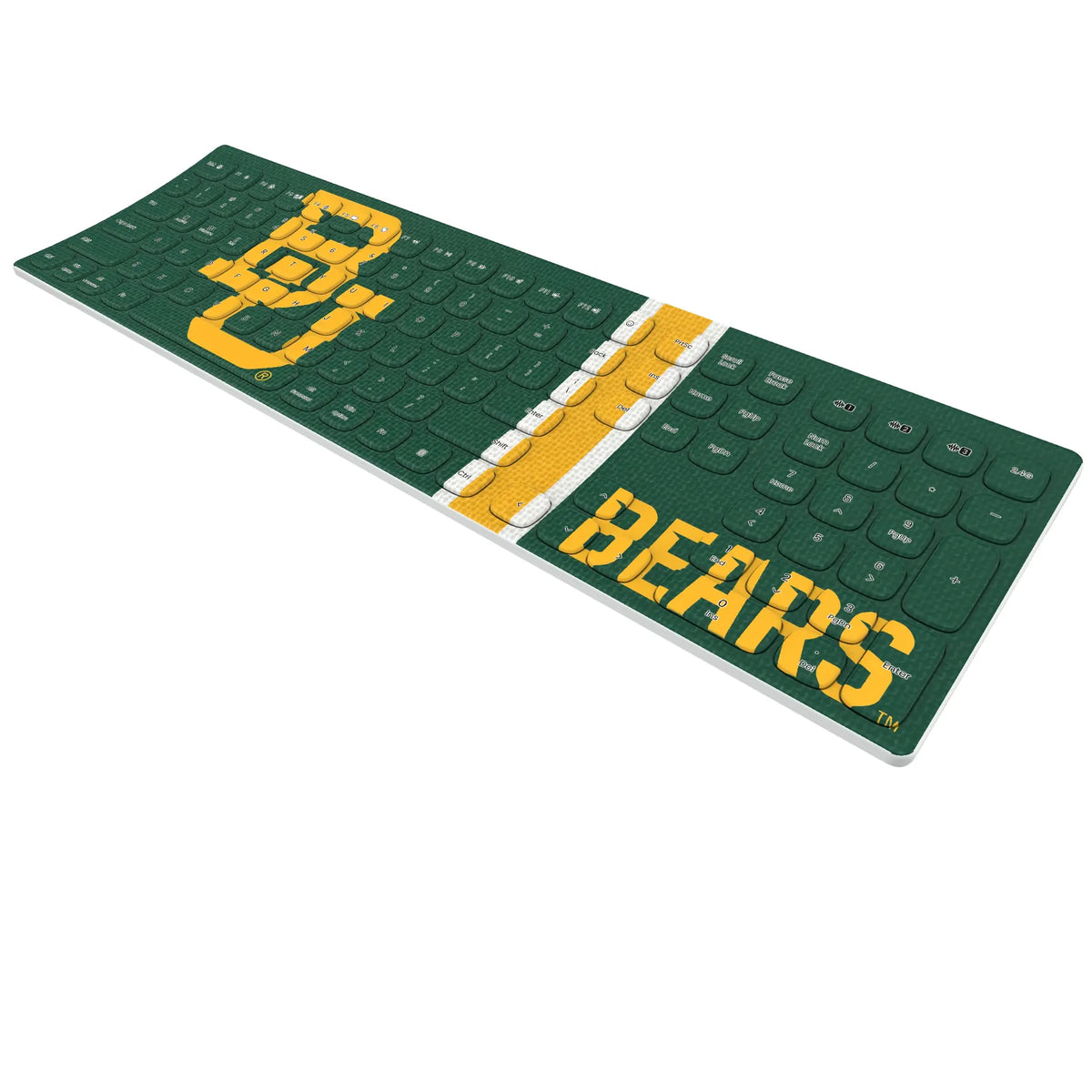 Baylor University Bears Stripe KKB605 Curved Wireless Keyboard - Isometric View