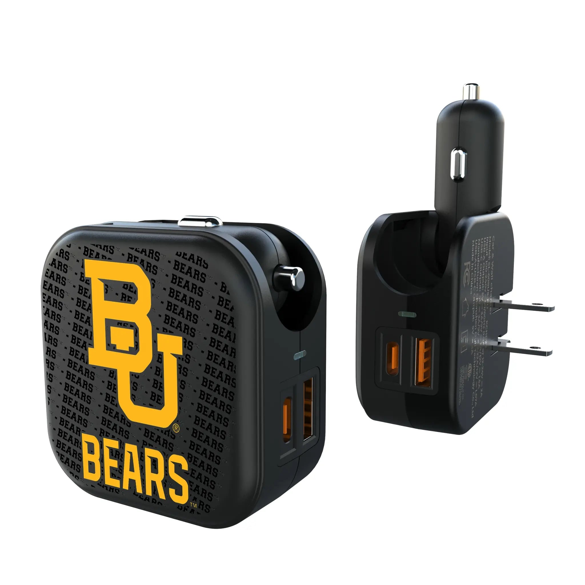 Baylor University Bears Text Backdrop 2 in 1 USB A/C Charger