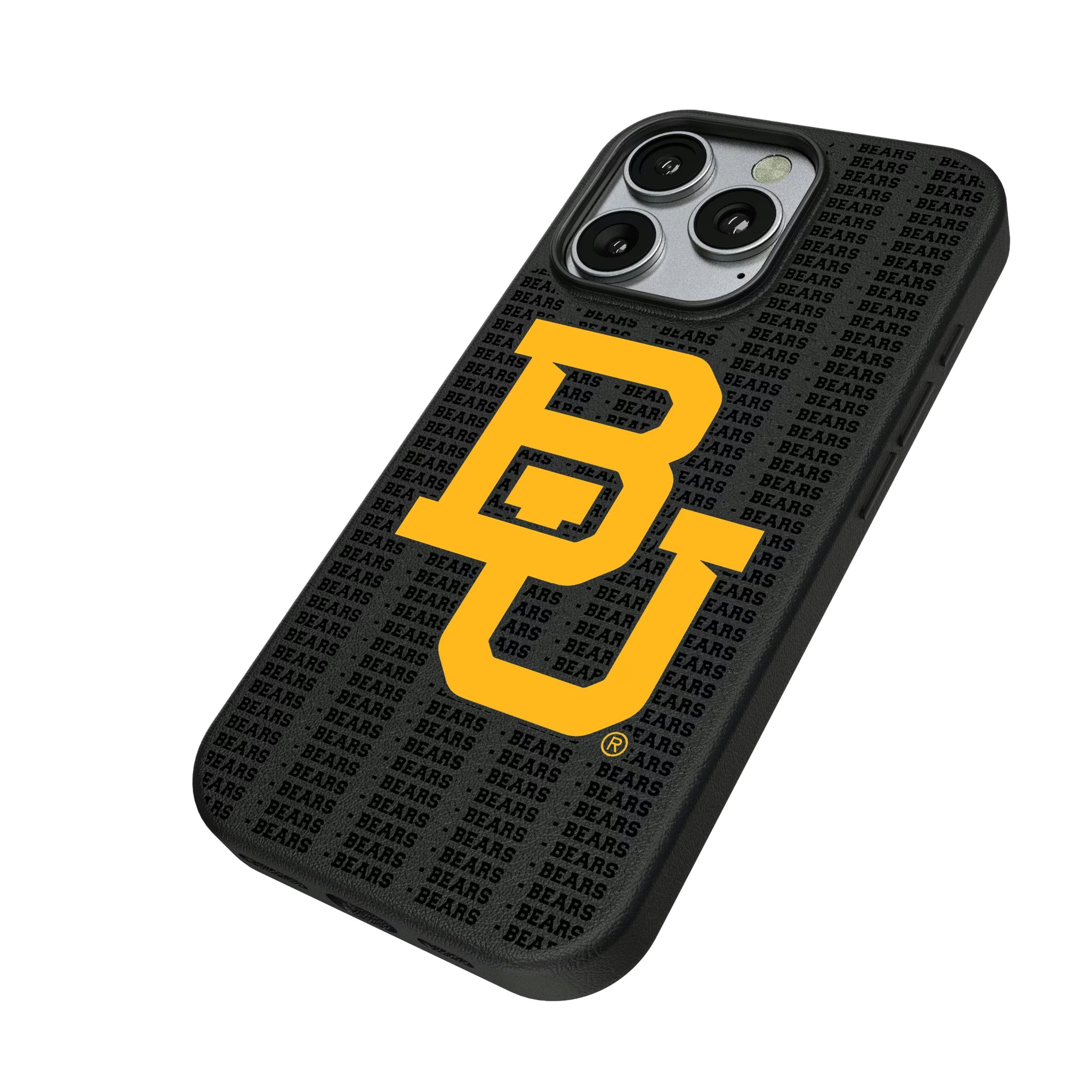 Baylor University Bears Text Backdrop iPhone MagSafe Compatible Phone Case for Apple iPhone - Isometric View