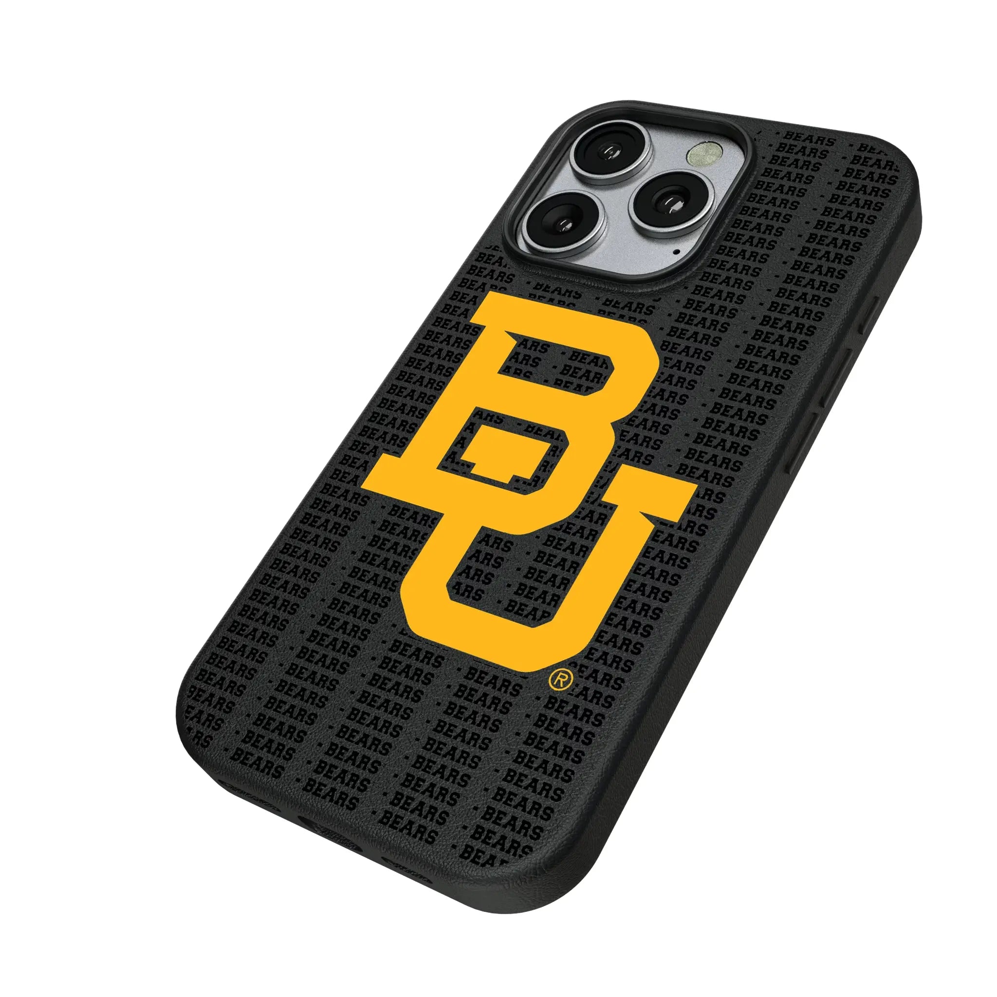 Baylor University Bears Text Backdrop iPhone MagSafe Compatible Phone Case for Apple iPhone - Isometric View